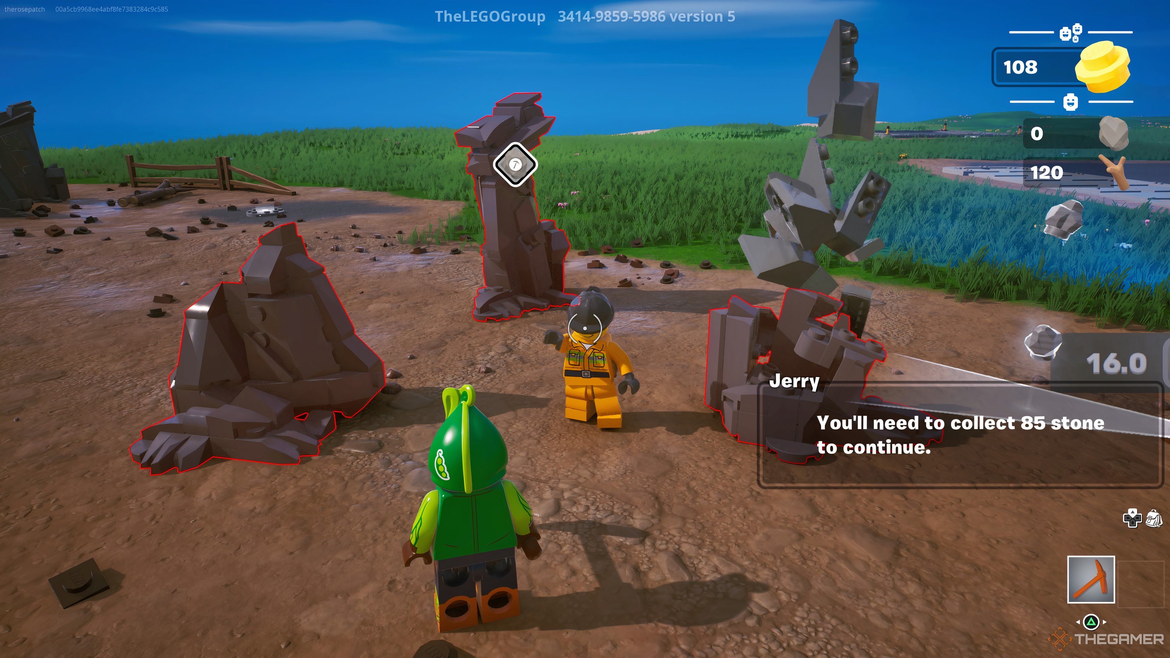 Being shown the resource pits by Jerry in Fortnite Lego Tilted Towers.