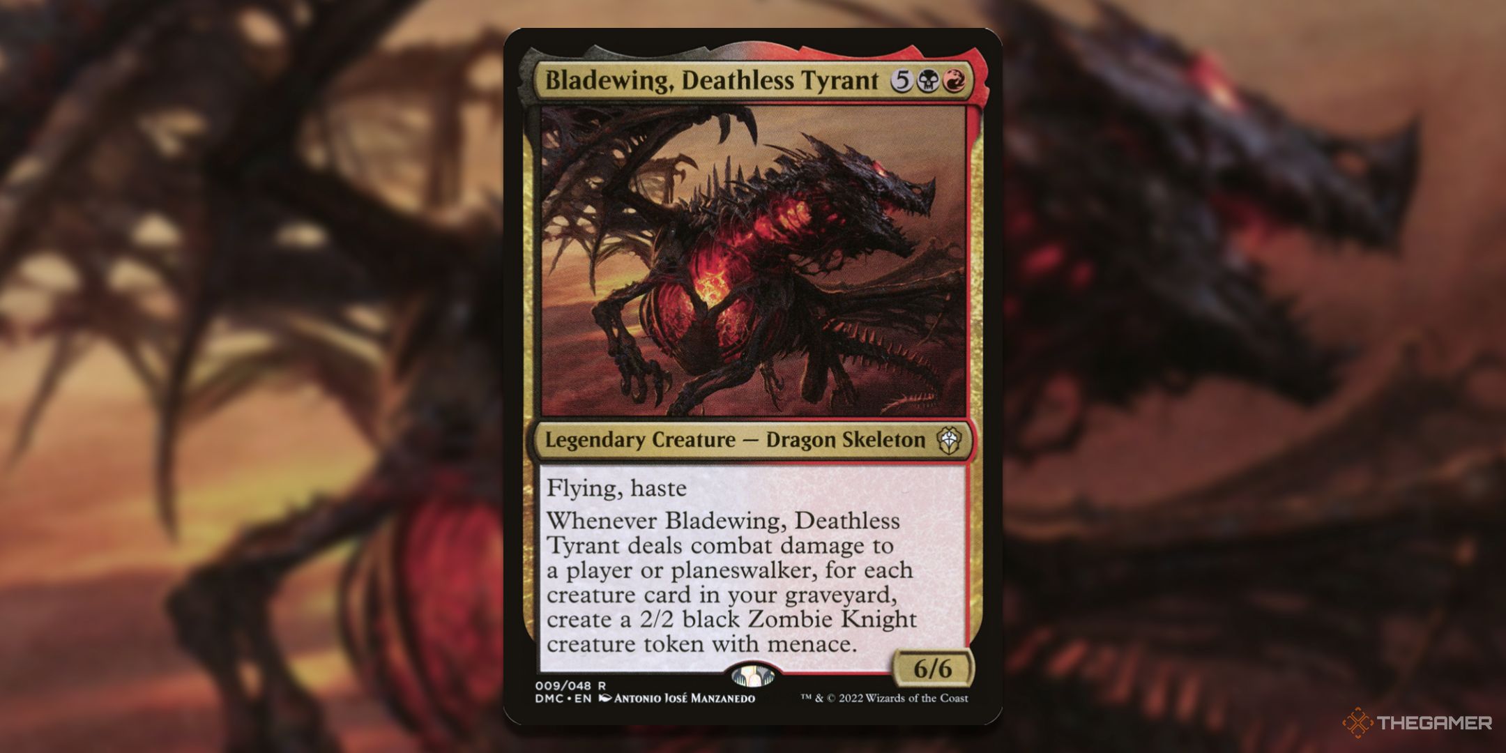 MTG Bladewing Deathless Tyrant card and art background