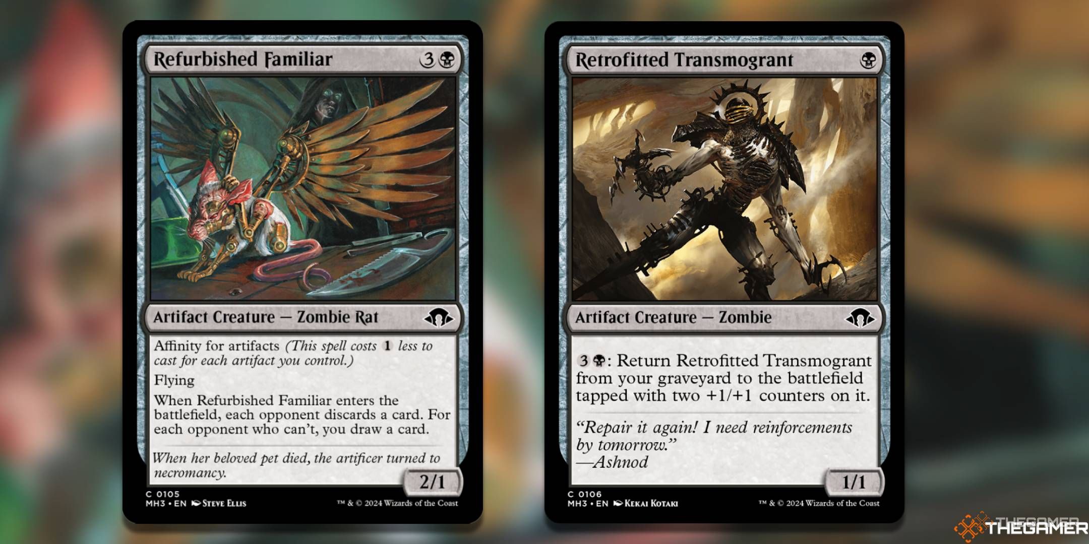 Refurbished Familiar + Retrofitted Transmogrant Magic: The Gathering cards