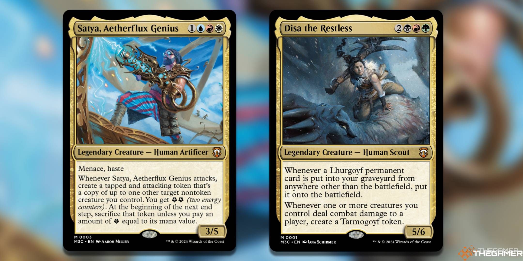 Satya, Aetherflux Genius + Disa the Restless Magic: The Gathering cards