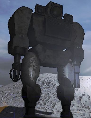 Inactive Old Bird standing on the ground on Titan during the day in Lethal Company. 