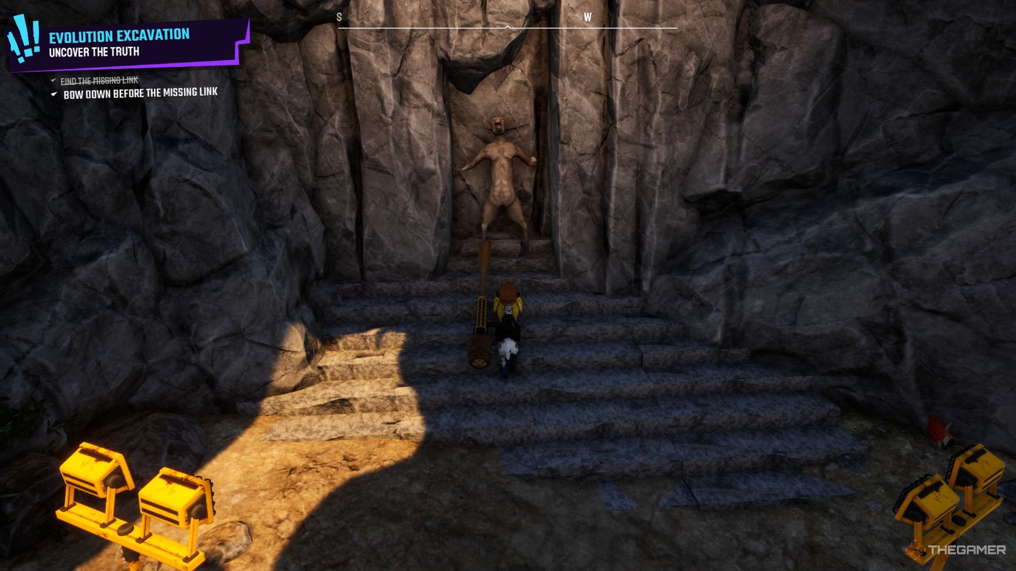 Pilgor is in front of a goat statue in Goat Simulator 3 Multiverse of Nonsense