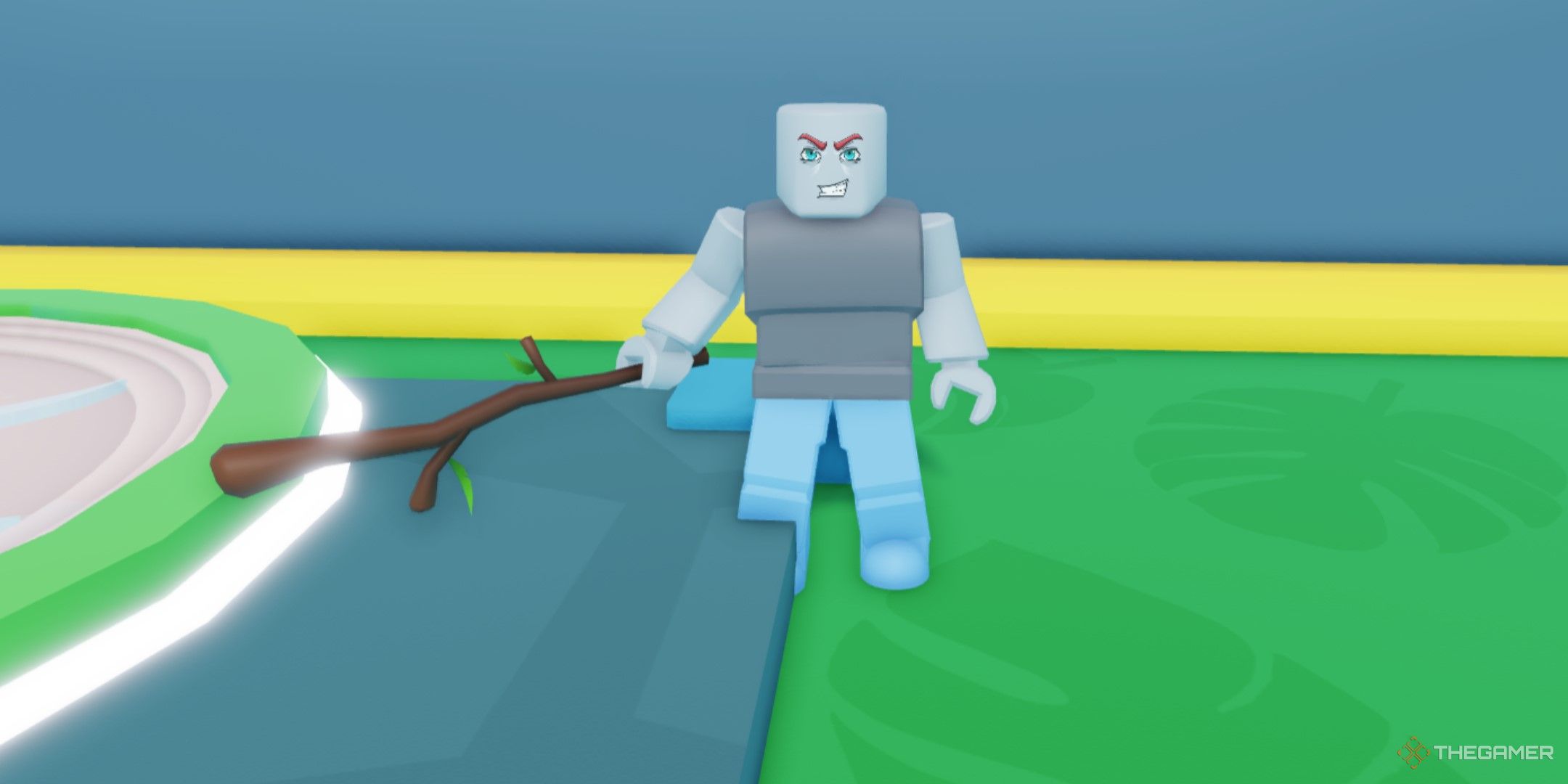 a player holding a stick Reborn As Swordman on Roblox