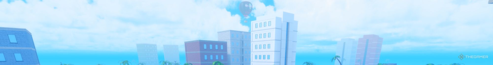 the city skyline in the hub of ultimate tower defense for roblox