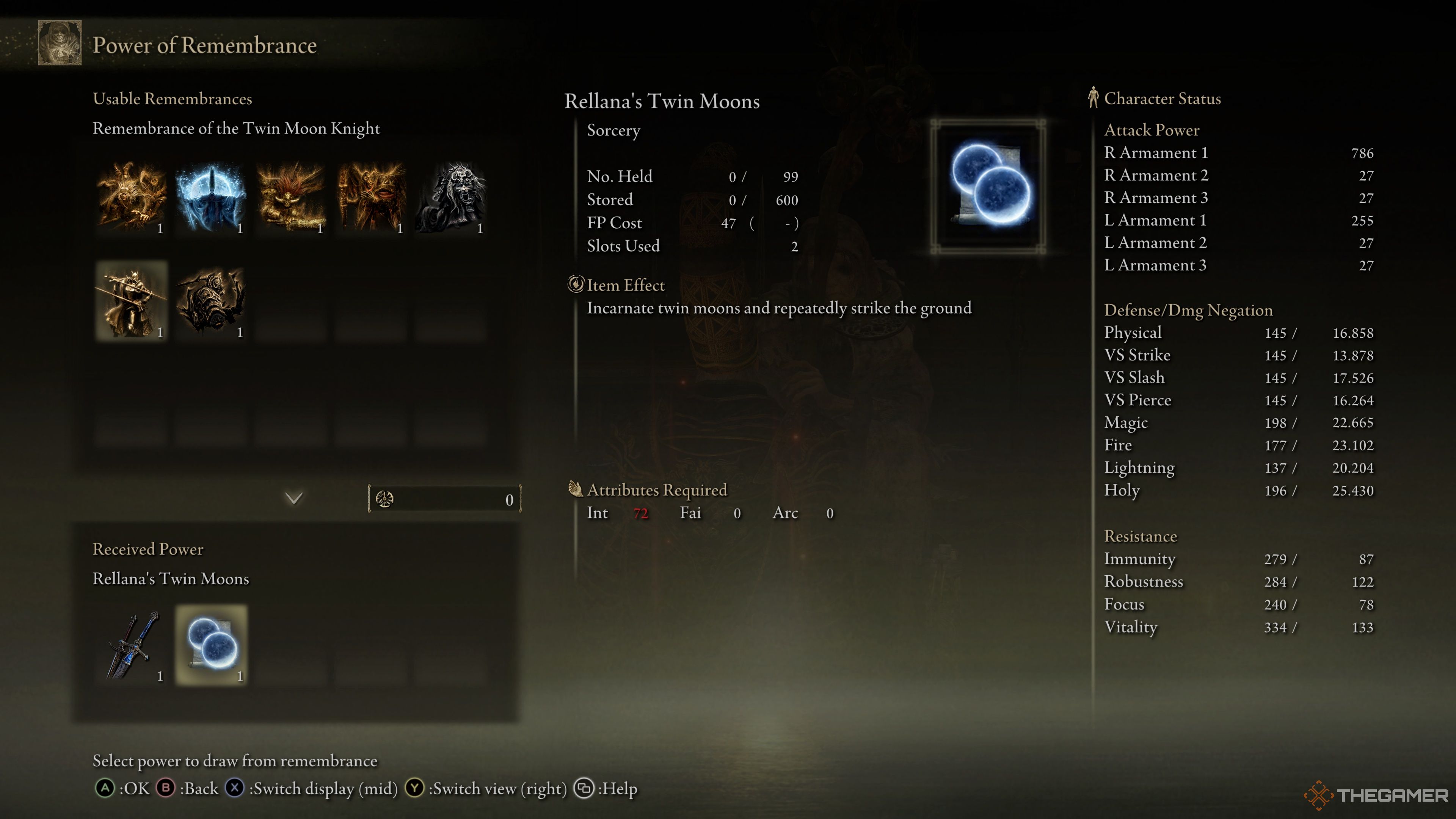 Rellana's Twin Moons in the Remembrance exchange menu in Elden Ring.