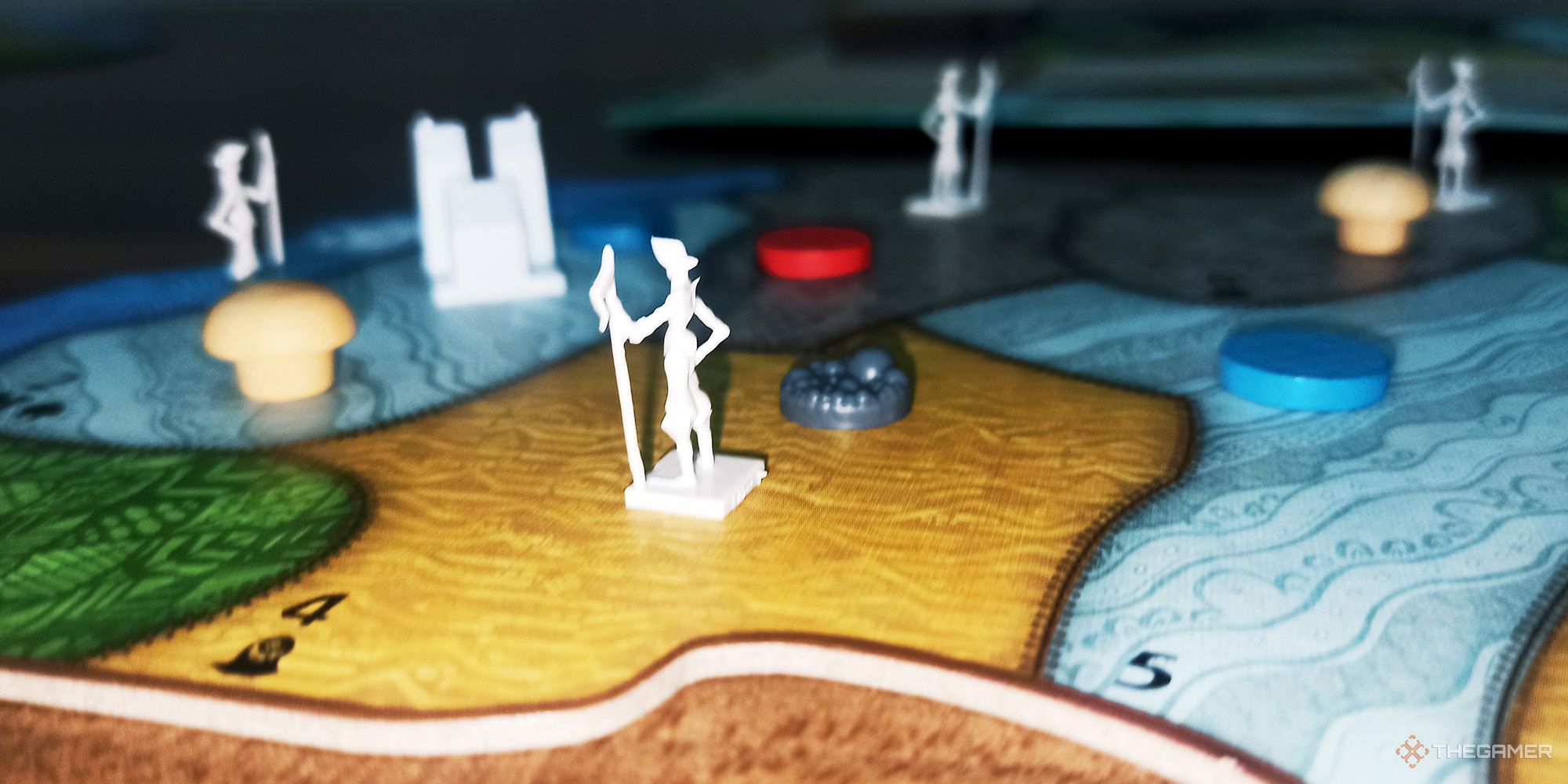 Some components on the Island board are being shown in Spirit Island