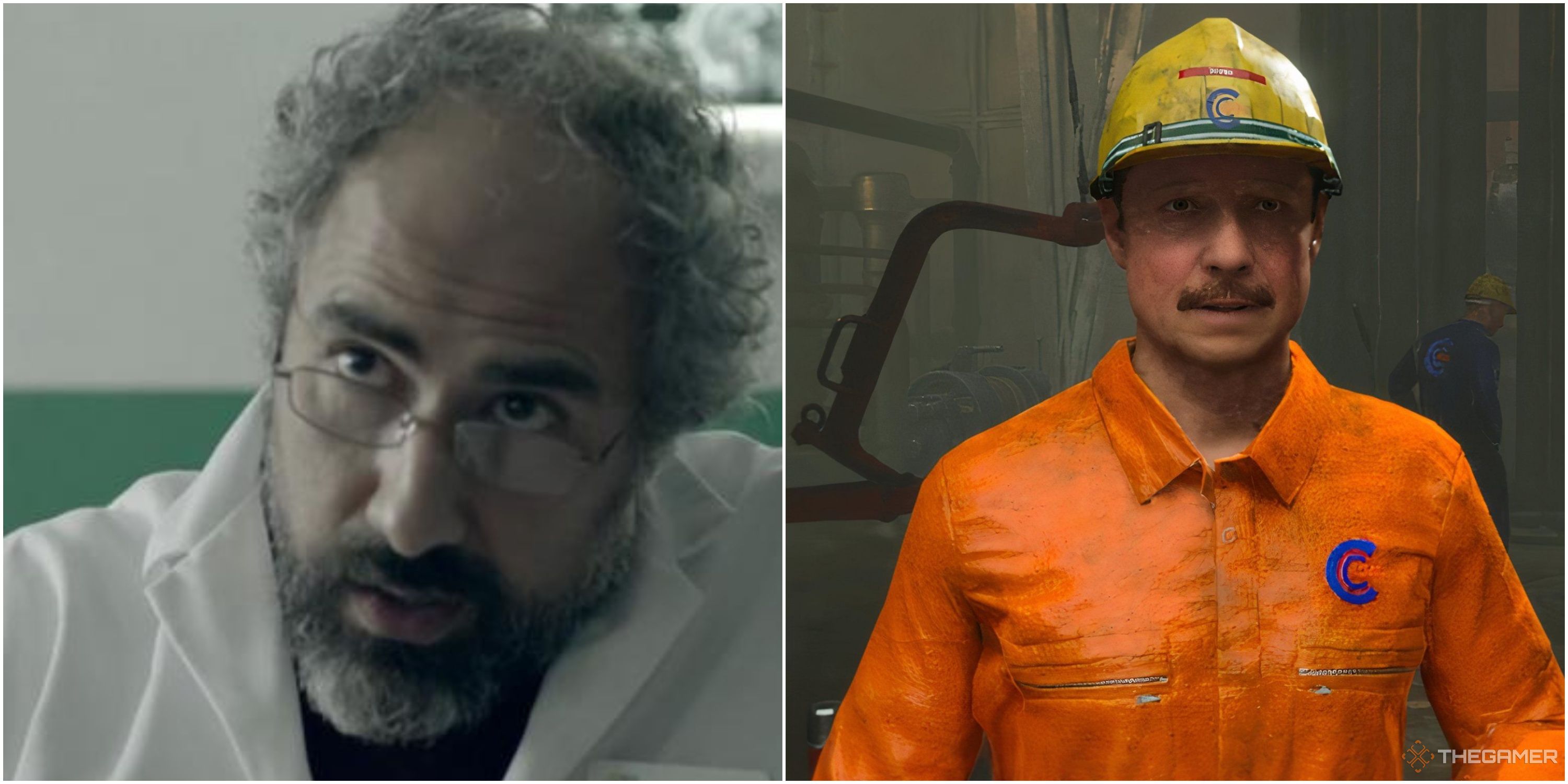 Split image of actor Stewart Scudamore and Roper from Still Wakes the Deep.