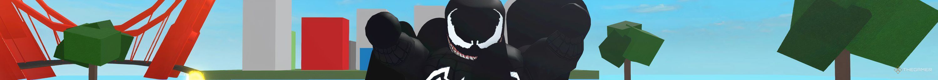 A dark symbiotic being launches an attack in the Roblox game Multiverse Battlegrounds.