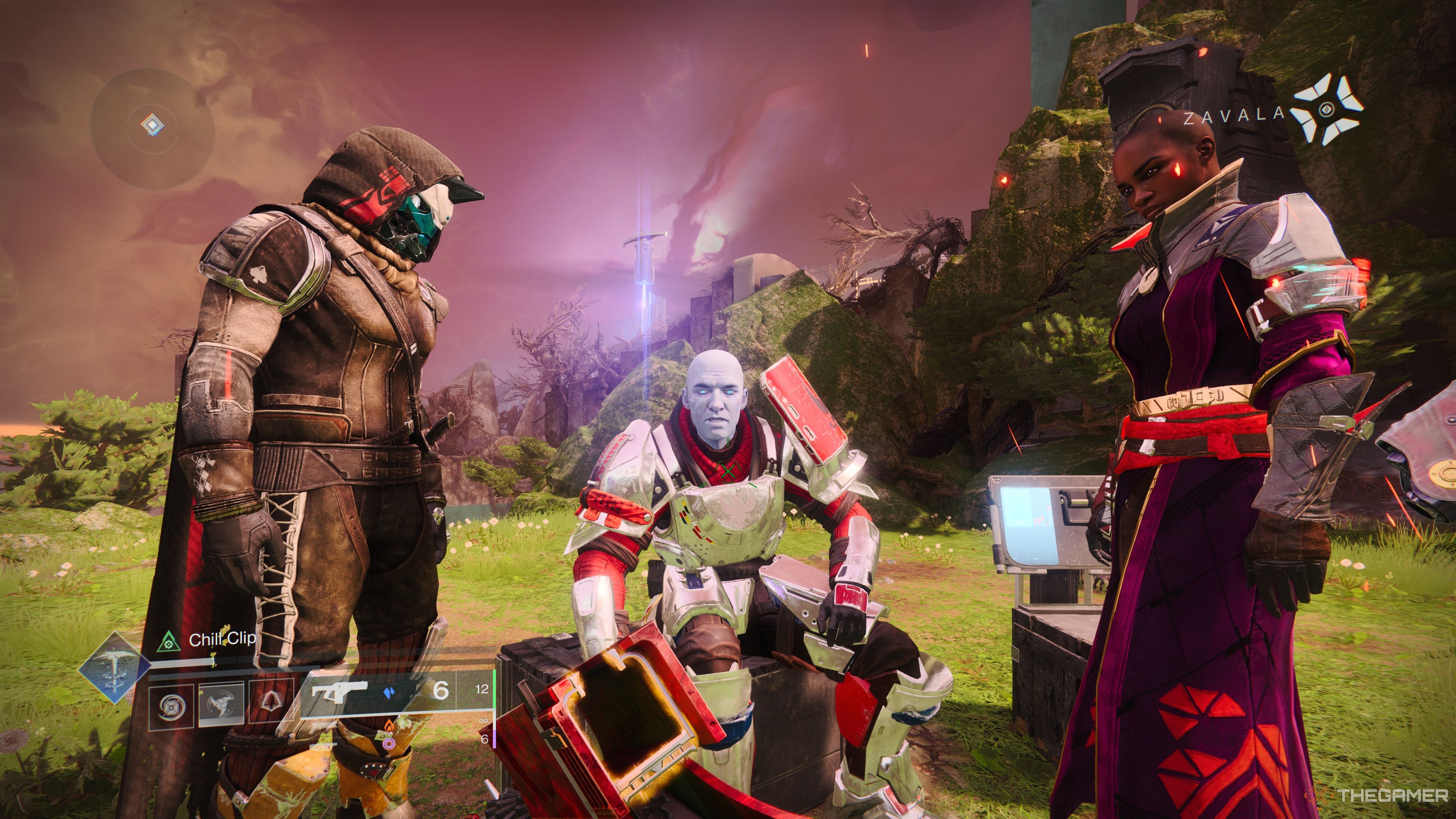 General Zavala Sits Flanked By Cayde and Ikora in Destiny 2: The Final Shape.