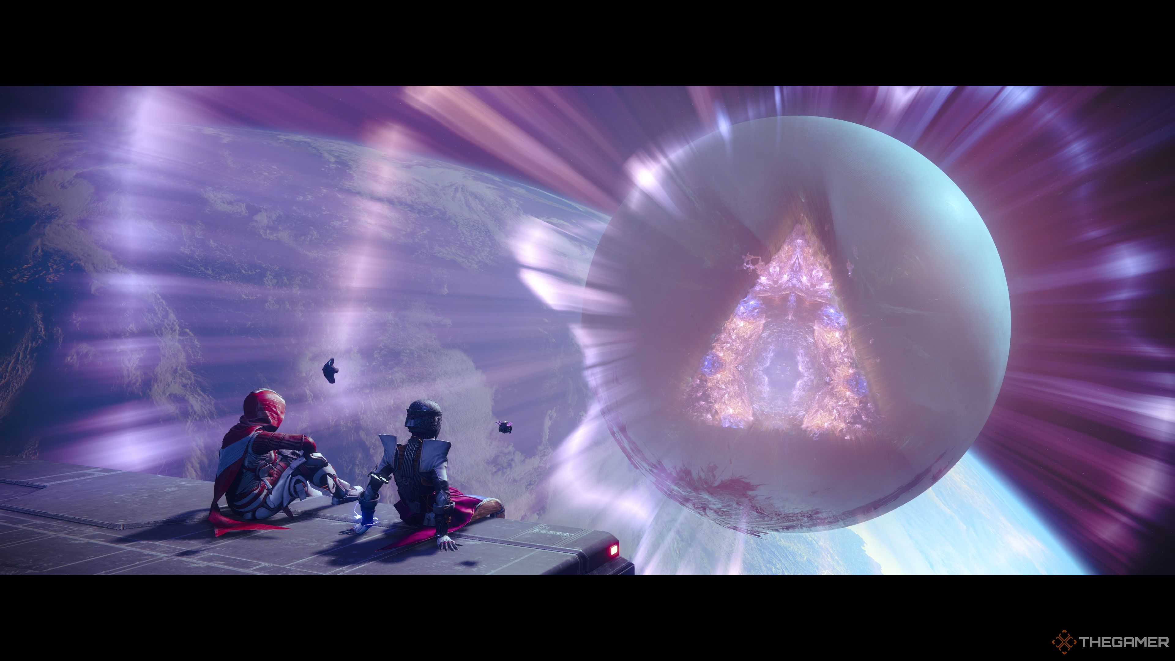 The Traveler and two guardians at the end of Destiny 2: The Final Shape.