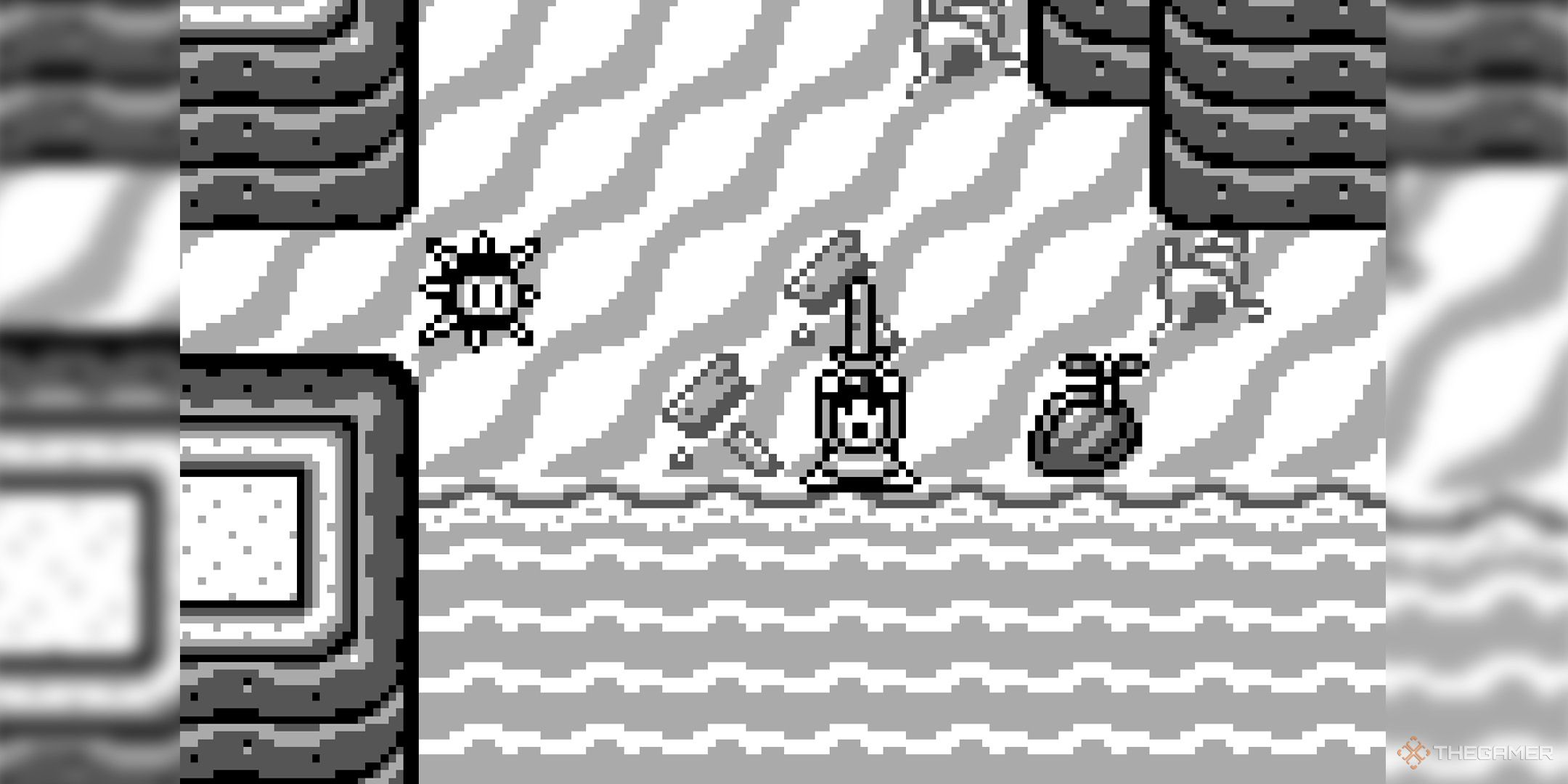 Link holding his sword in The Legend of Zelda: Link's Awakening