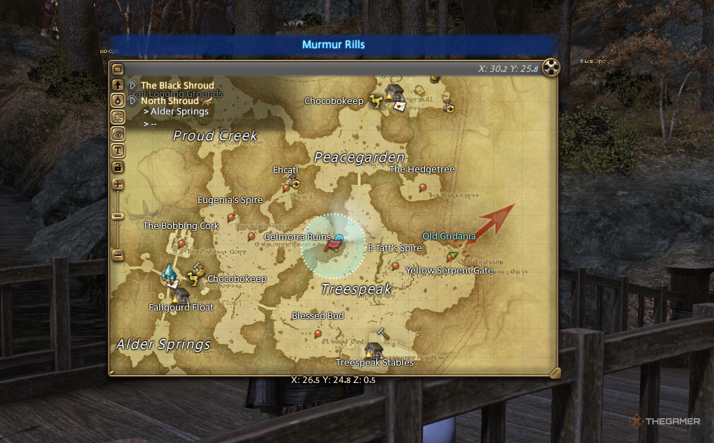 The map showing Murmur Mills in Final FAntasy 14