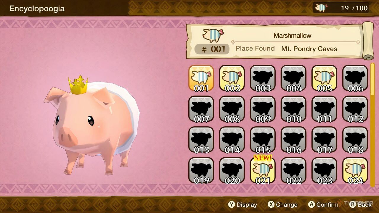 the poogiepedia with a few monster hunter stories poogies filled out already