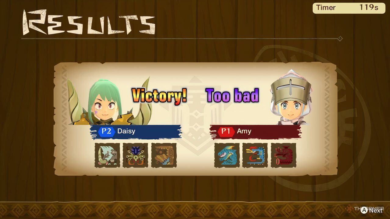 the results screen after a network battle in monster hunter stories