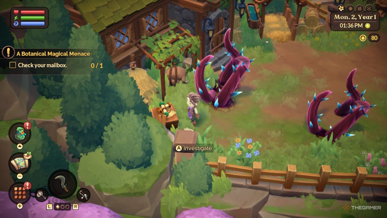 A West Town scattered scroll location with thorns in Fae Farm
