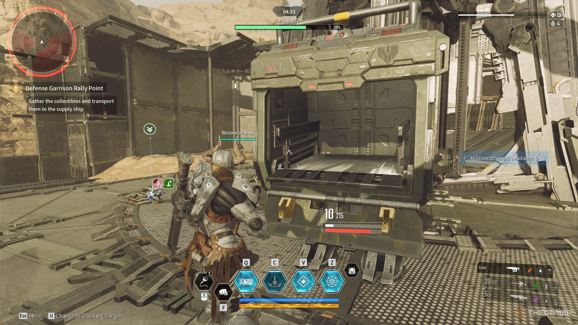 Ajax rushes to a resource box during a battle in The First Descendant