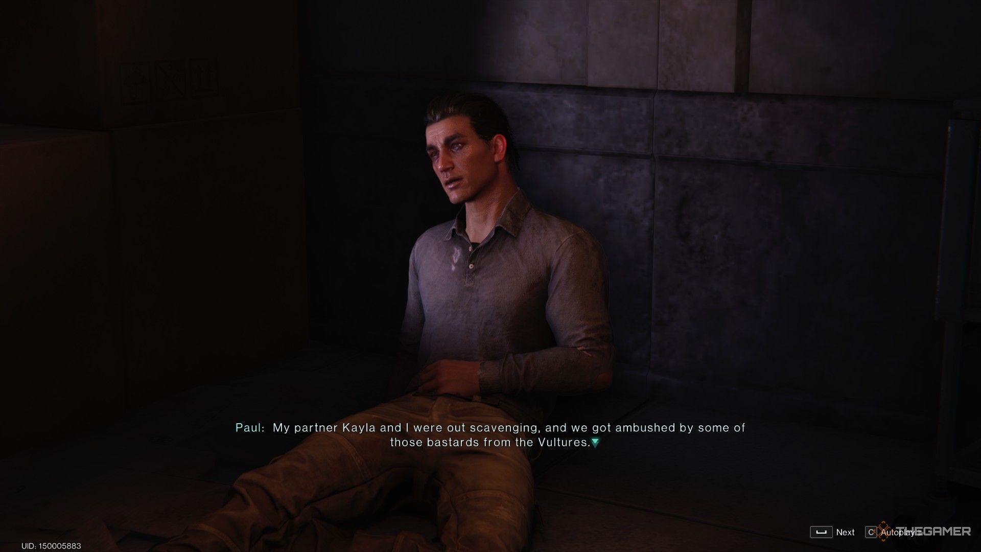 NPC dialogue asking player to find his wife.