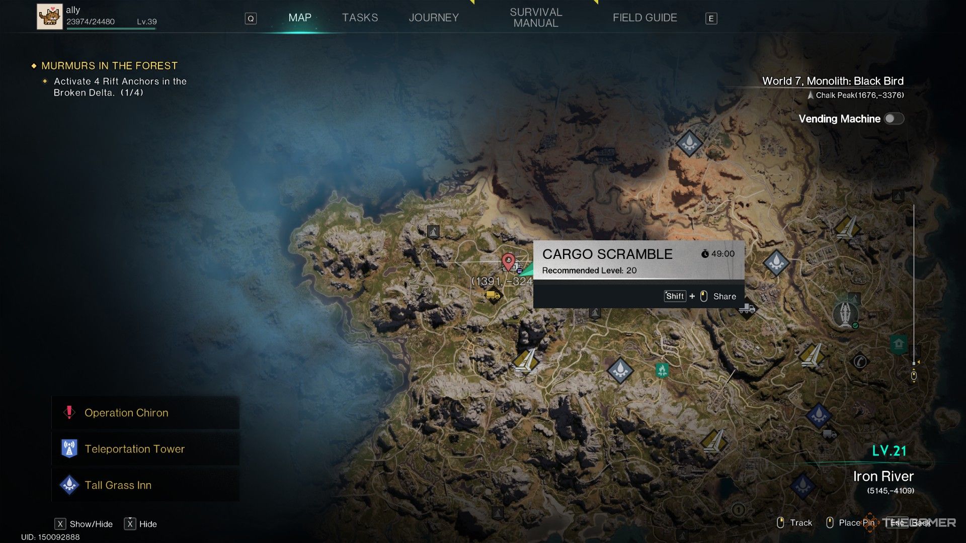 A screenshot of a Once Human map showing a Cargo Scramble.