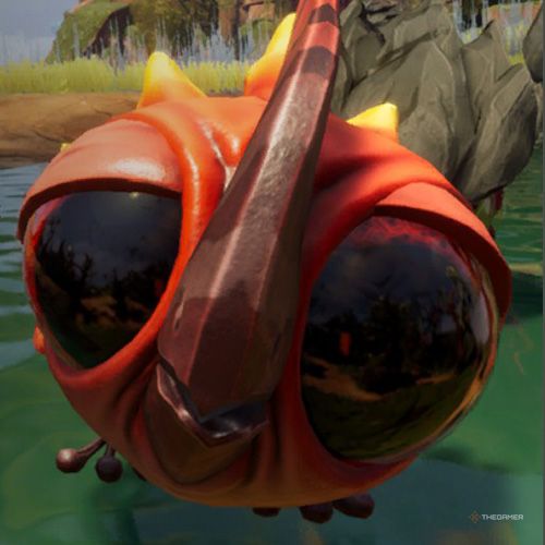 An Alpha Pufferbird is looking at the camera in Journey To The Savage Planet.