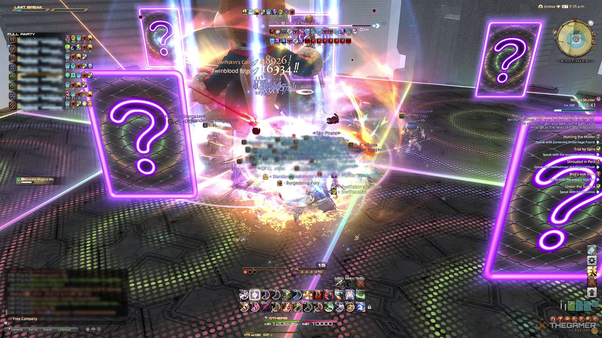 Mica using card track to create floating purple cards around the arena.