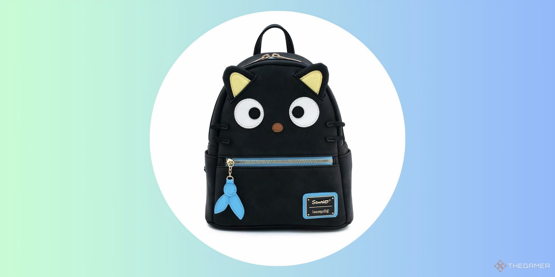 Chococat backpack on a blue gradient background