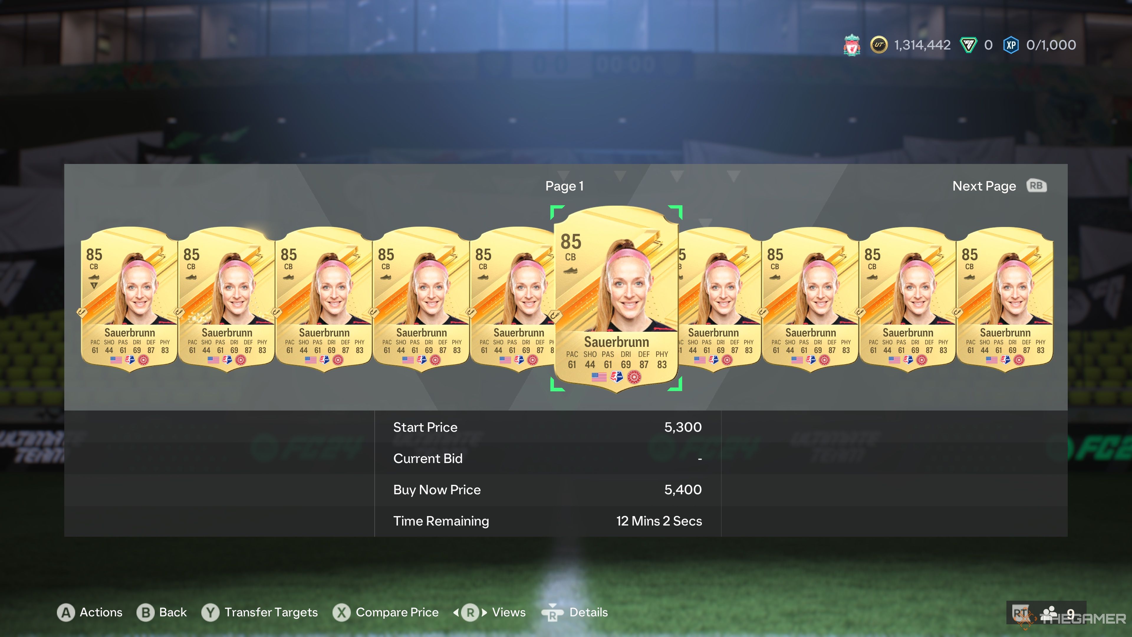 Becky Sauerbrunn cards in the Transfer Search menu of EA Sports FC 24.