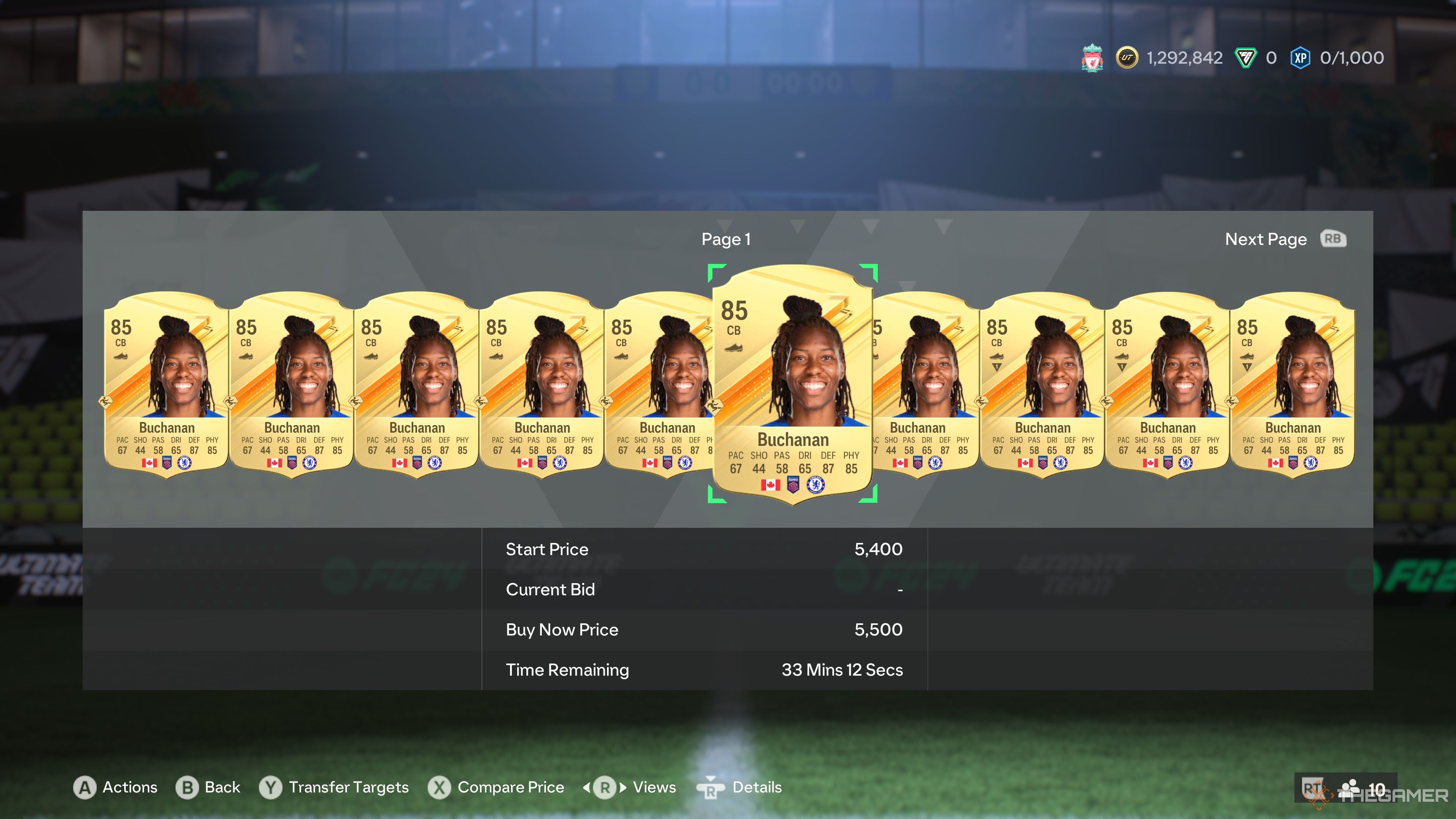 Kadeisha Buchanan cards in the Transfer Search menu of EA Sports FC 24.
