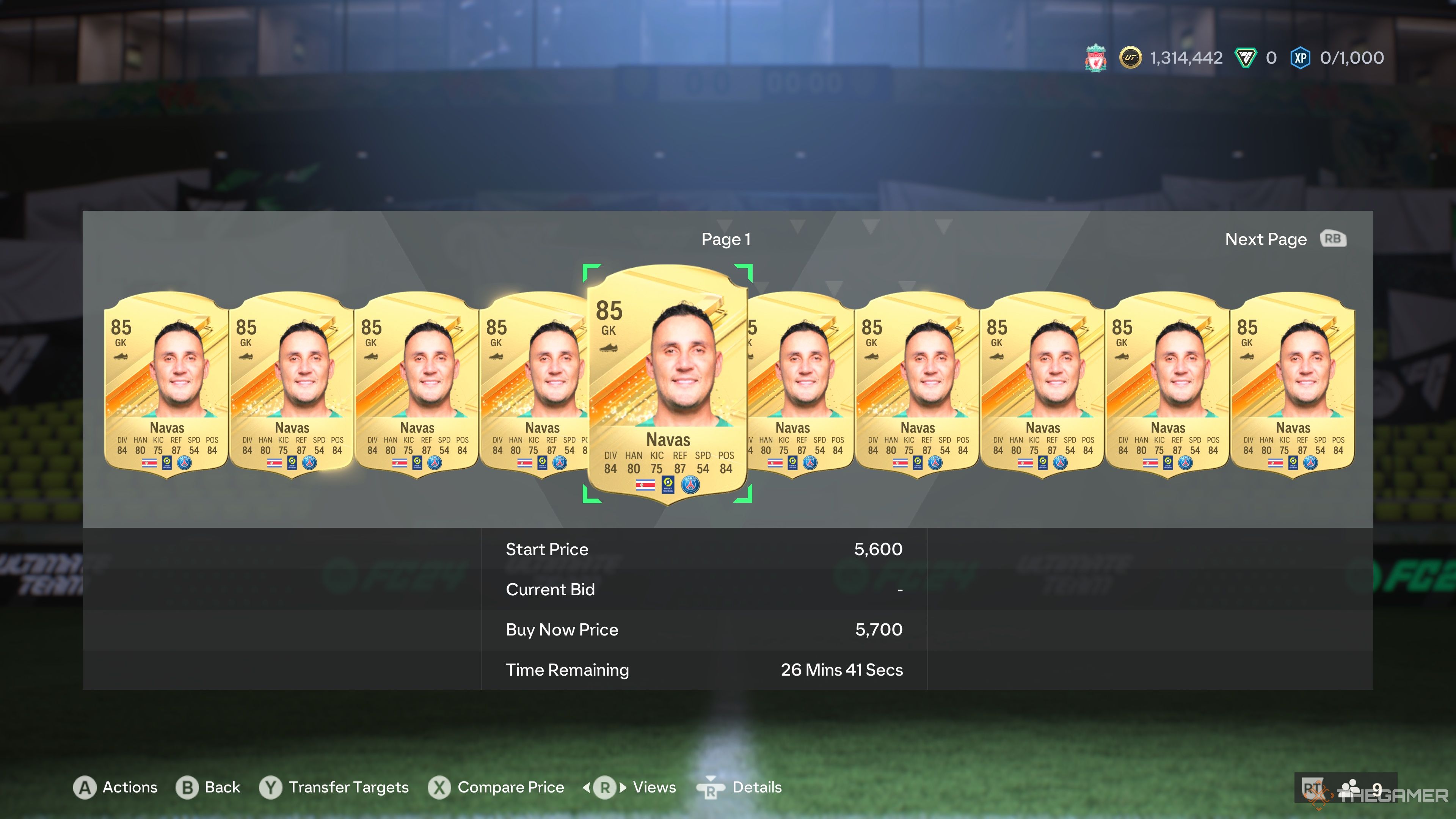 Keylor Navas cards in the Transfer Search menu of EA Sports FC 24.