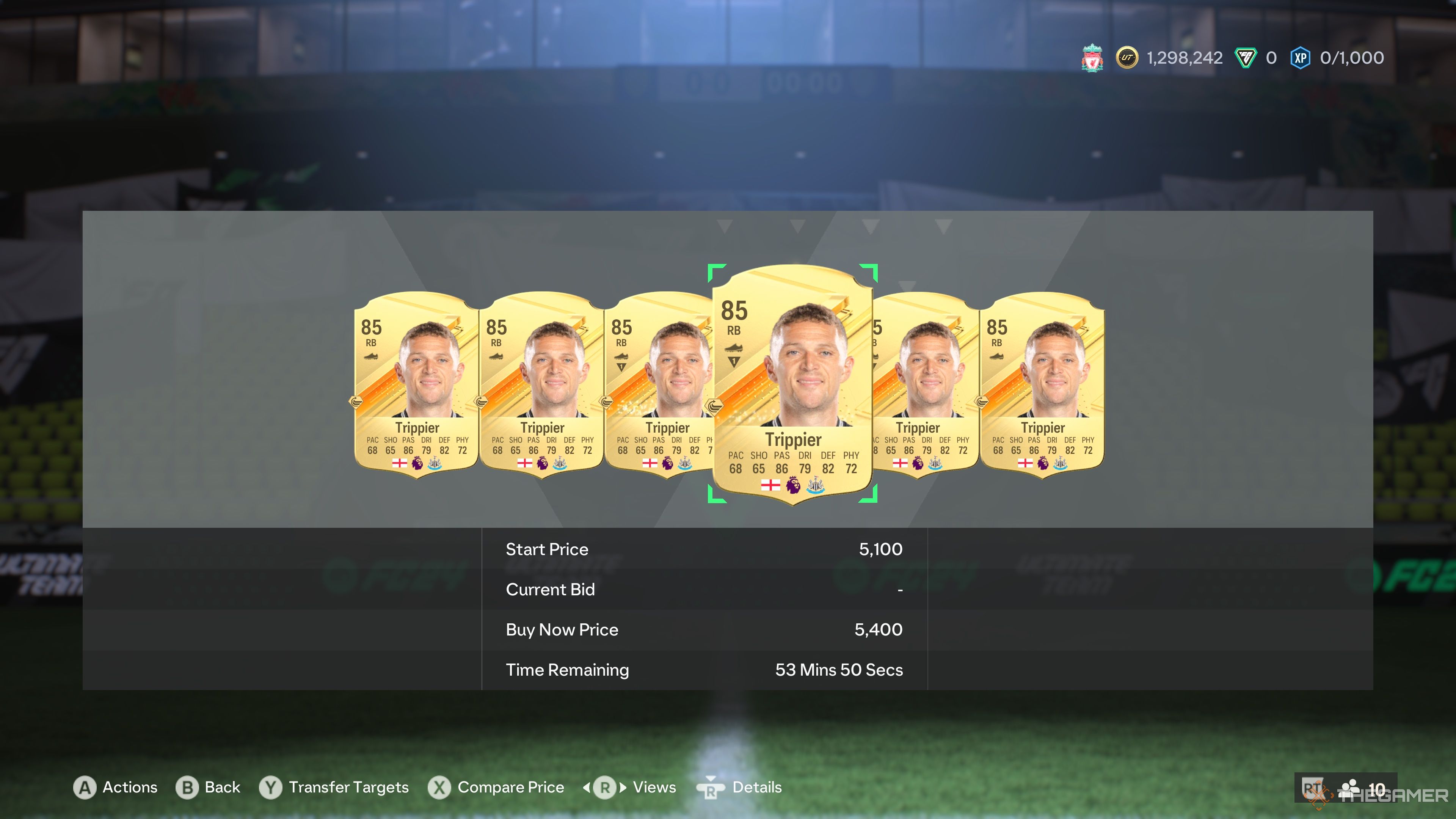 Kieran Trippier cards in the Transfer Search menu of EA Sports FC 24.