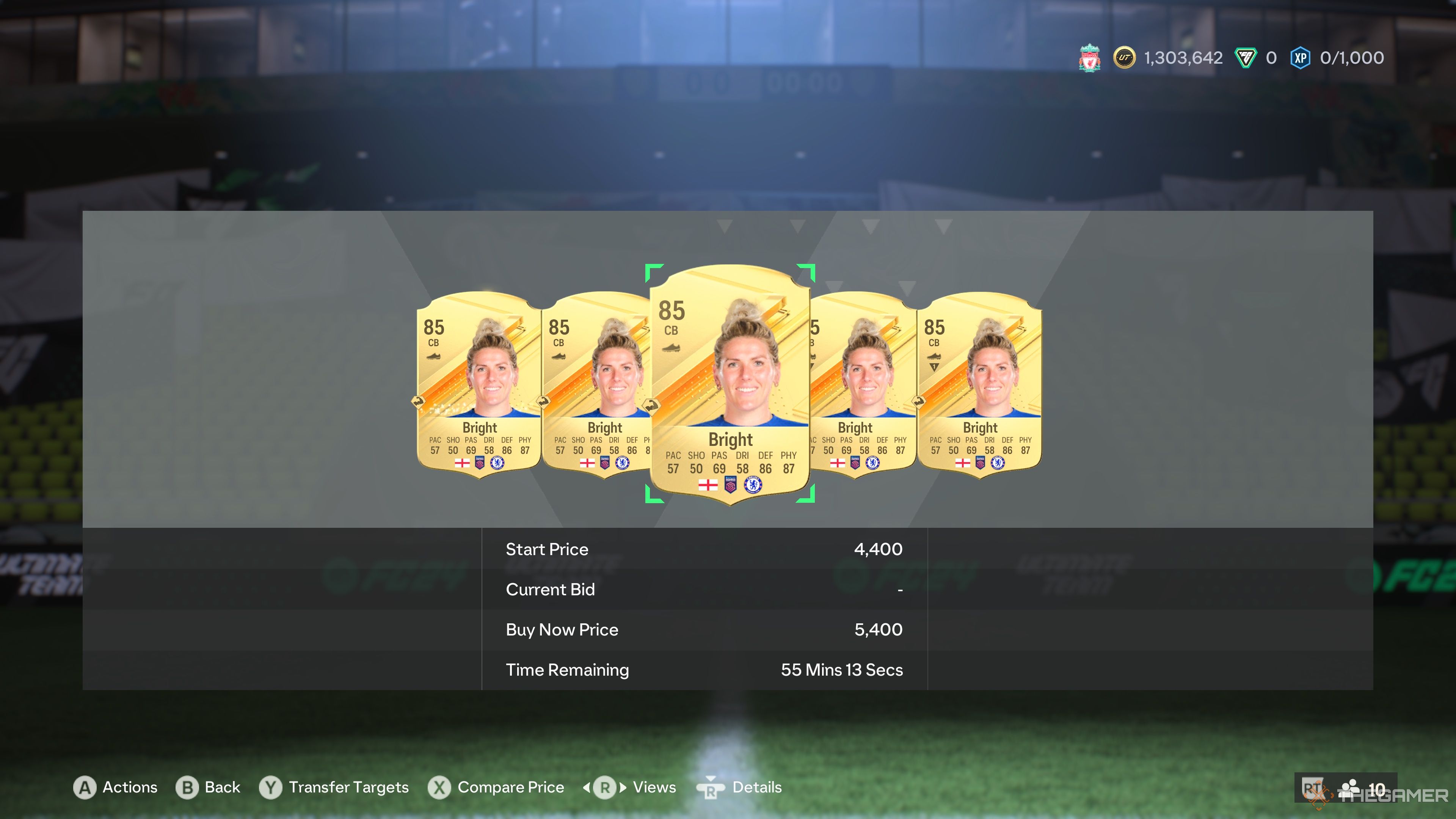 Millie Bright cards in the Transfer Search menu of EA Sports FC 24.