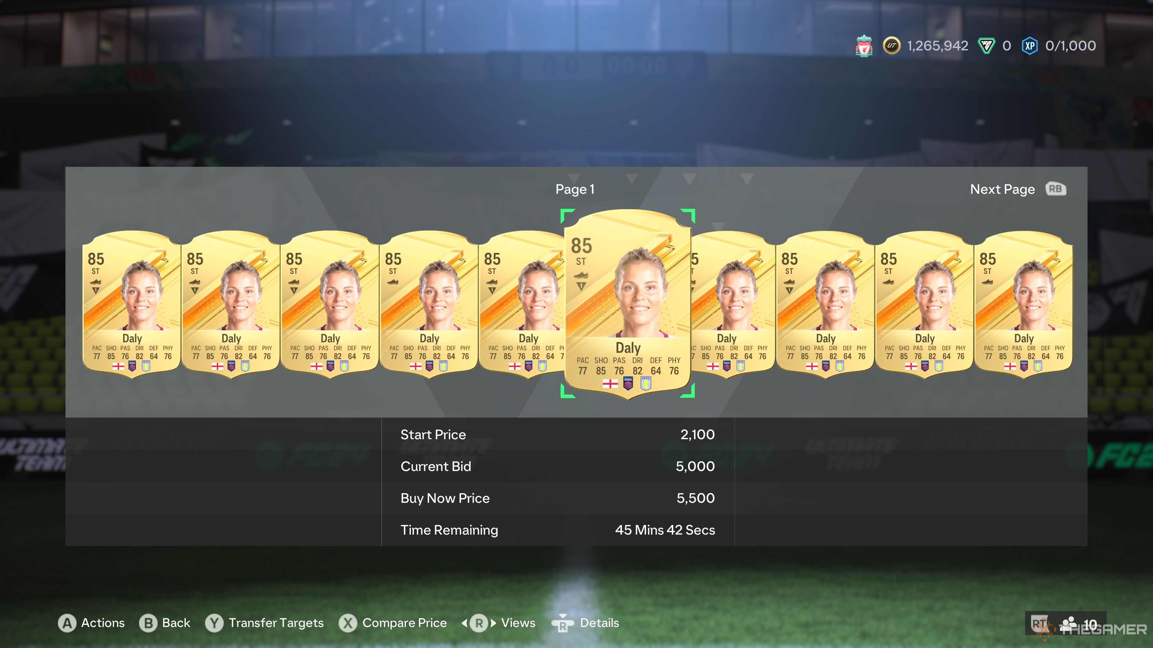 Rachel Daly cards in the Transfer Search menu of EA Sports FC 24.
