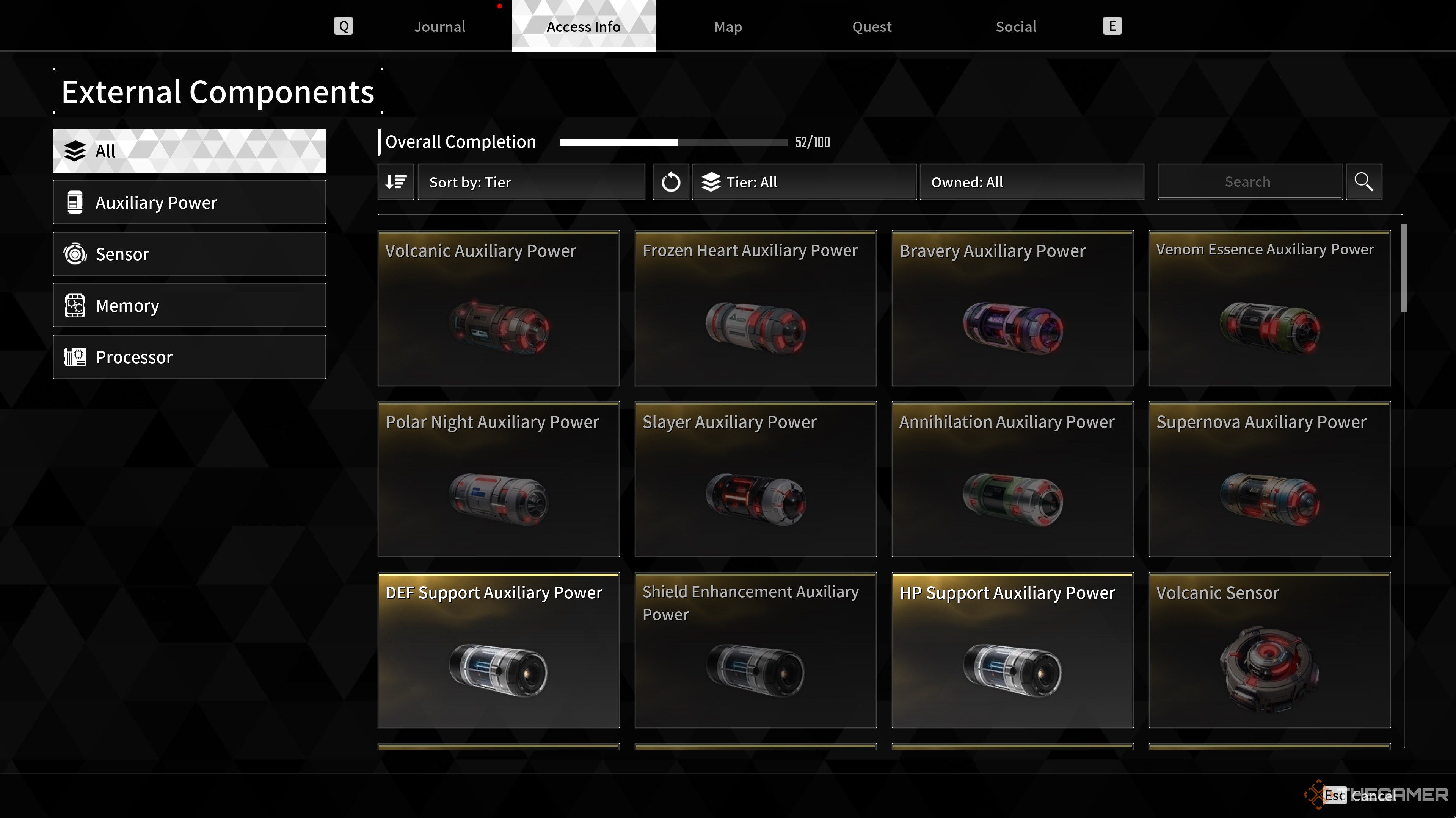 First Descendant Access Info Menu Components