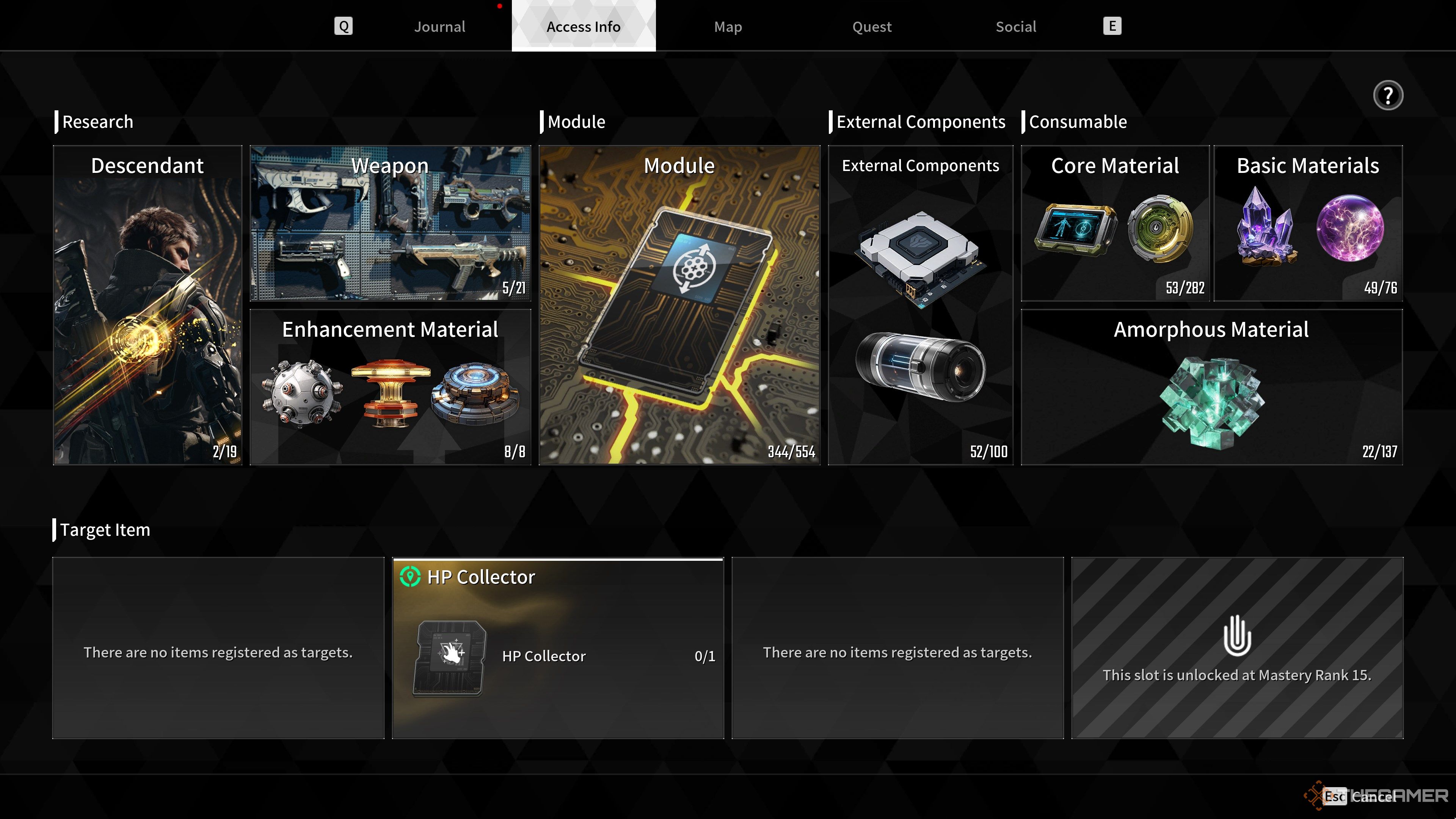 First Descendant Access Info Menu