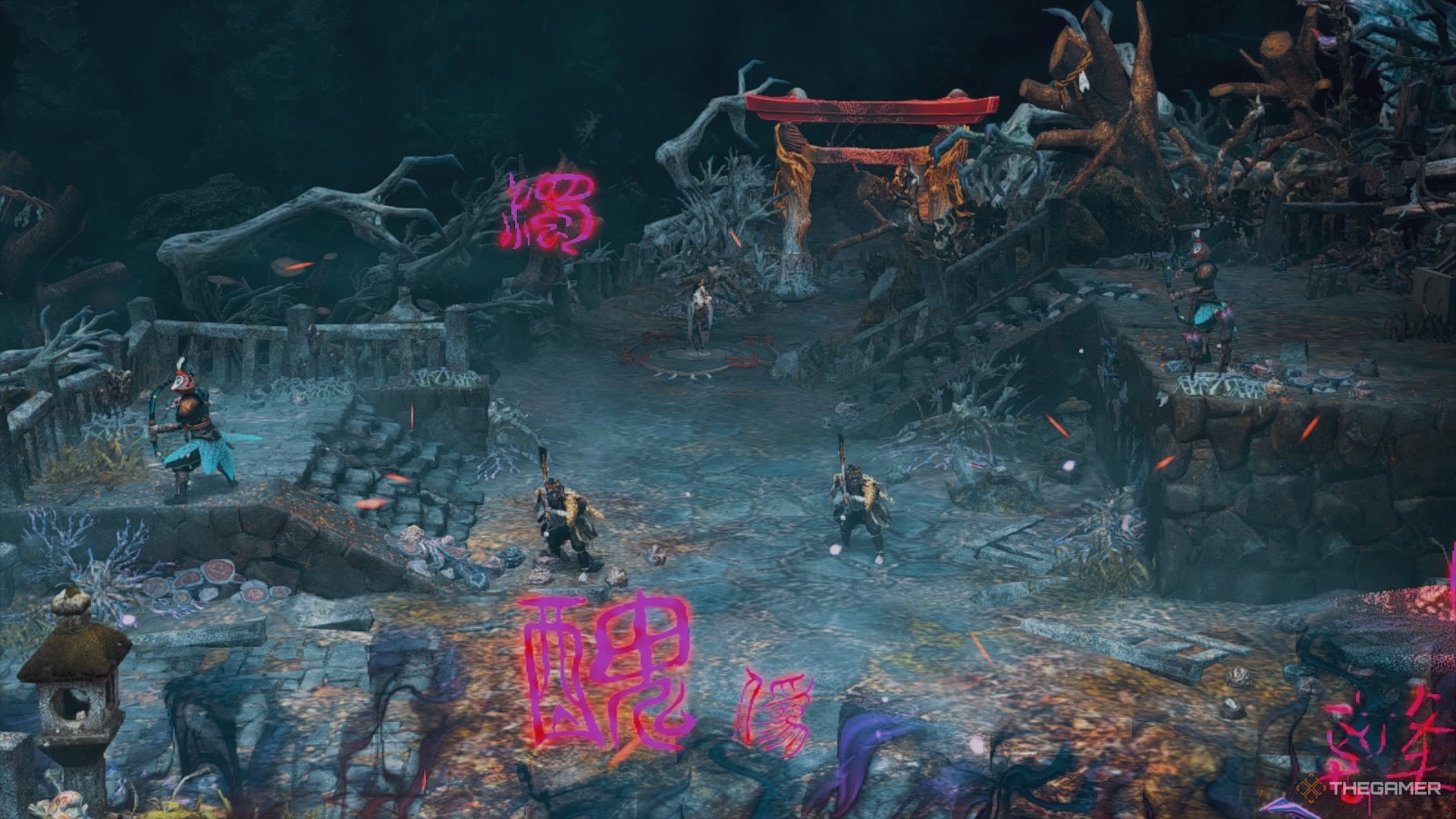 Four Villagers placed in a line on the Kamataichi boss stage.
