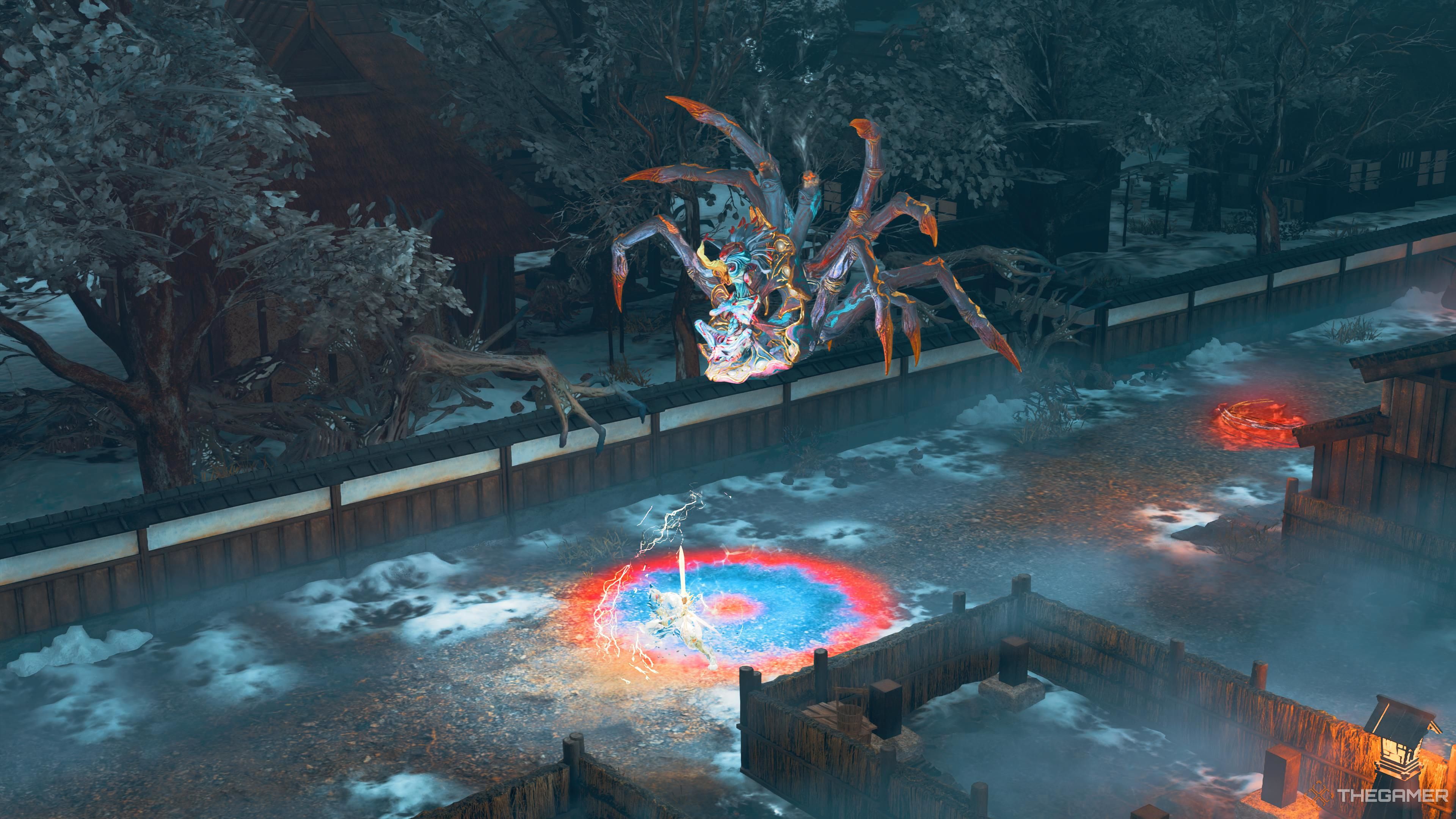 Kunitsu Gami Path of the Goddess. Yatsukahagi using their slam attack.