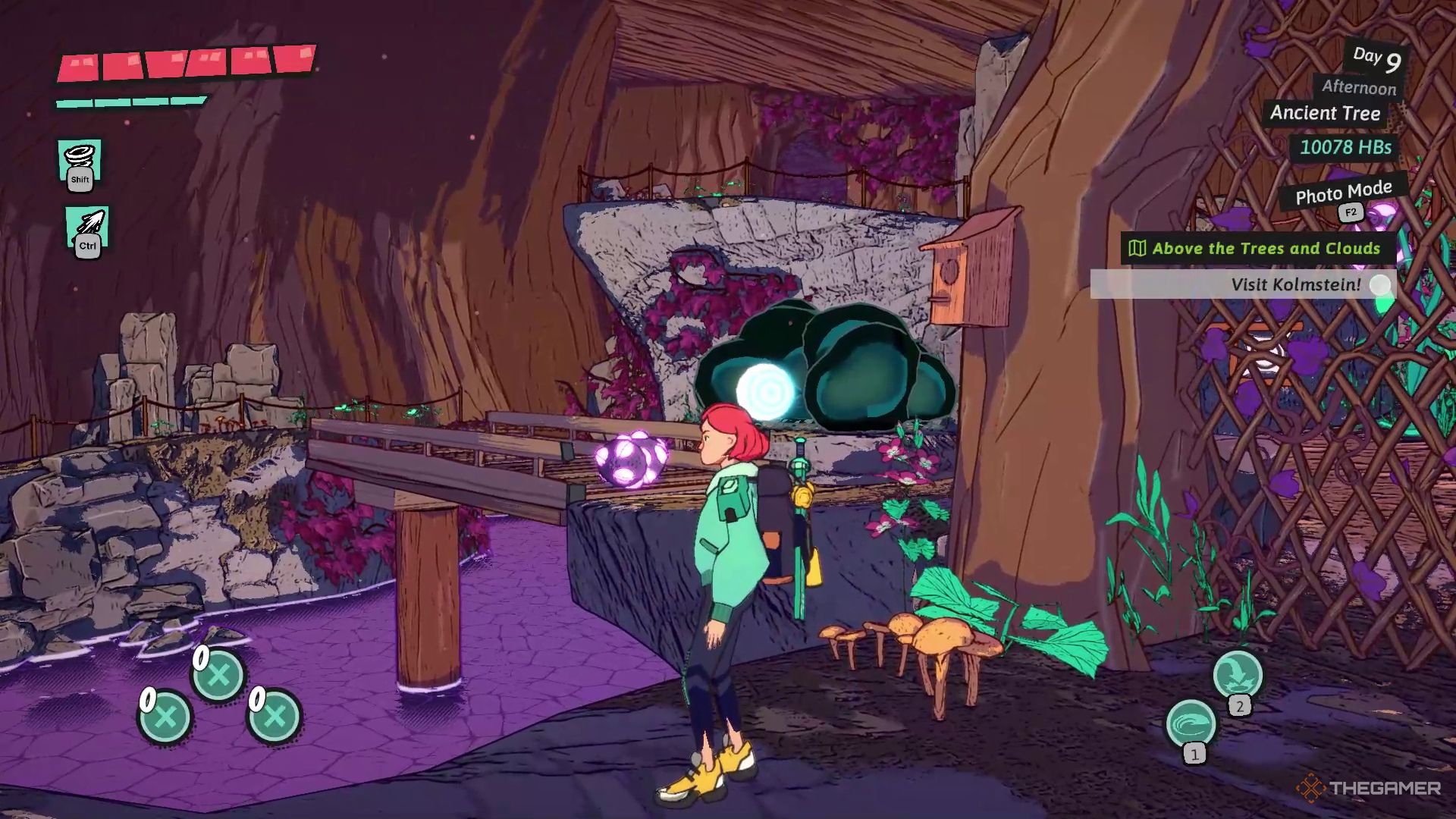 Luisa after placing two flower bombs on a bridge with her ability in Dungeons of Hinterberg.