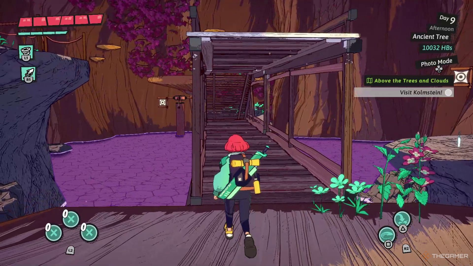 Luisa in the area of the Ancient Tree that has the swing bridge puzzle in Dungeons of Hinterberg.