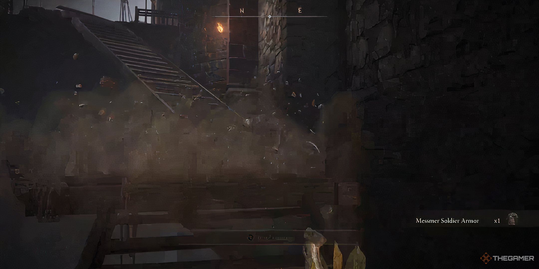 Messmer Soldier uses stomp on stairs to surprise the player in Elden Ring: Shadow of the Erdtree.