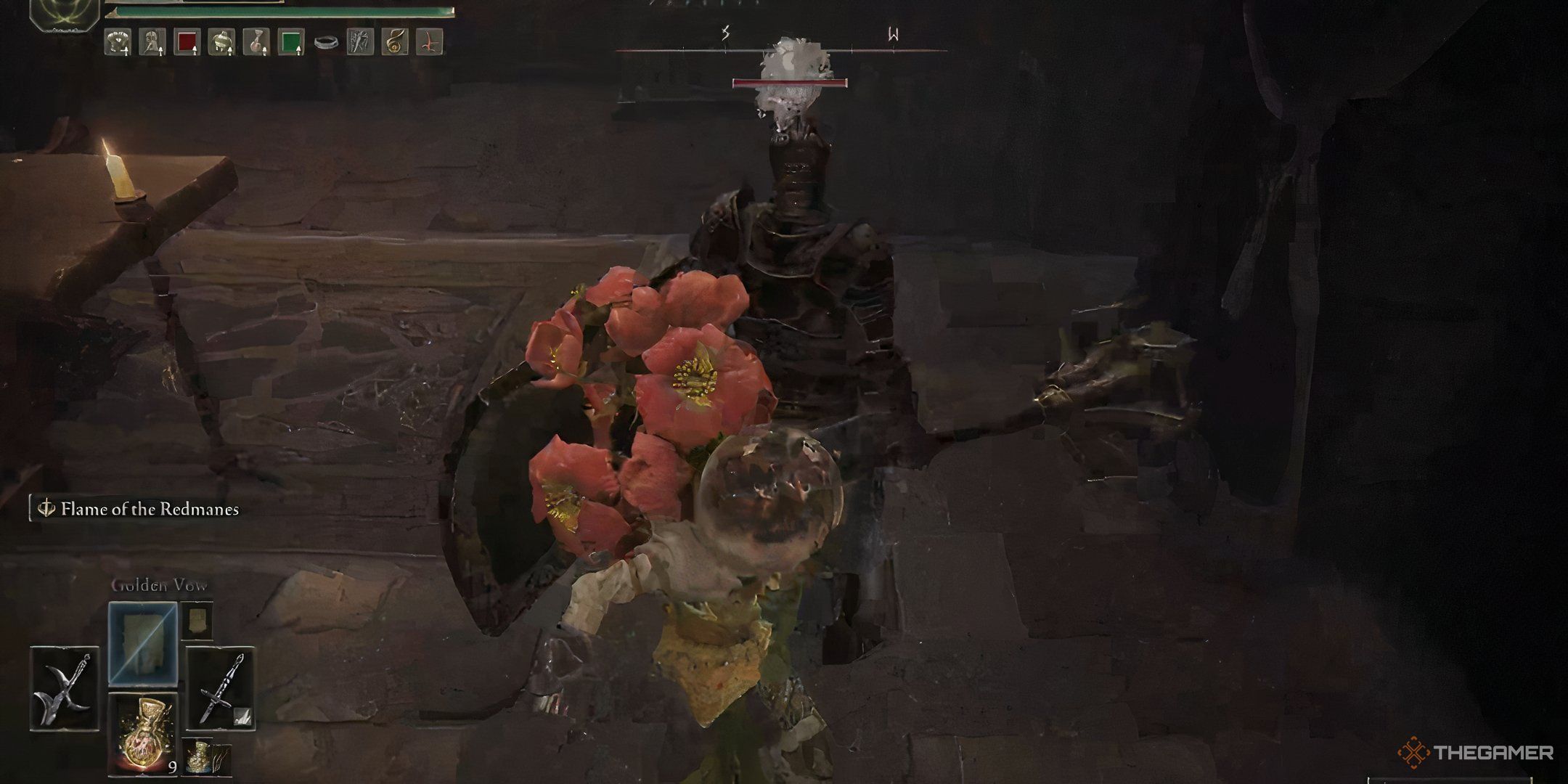 Player prepares to backstab the shield Black Knight in Shadow Keep in Elden Ring: Shadow of the Erdtree.