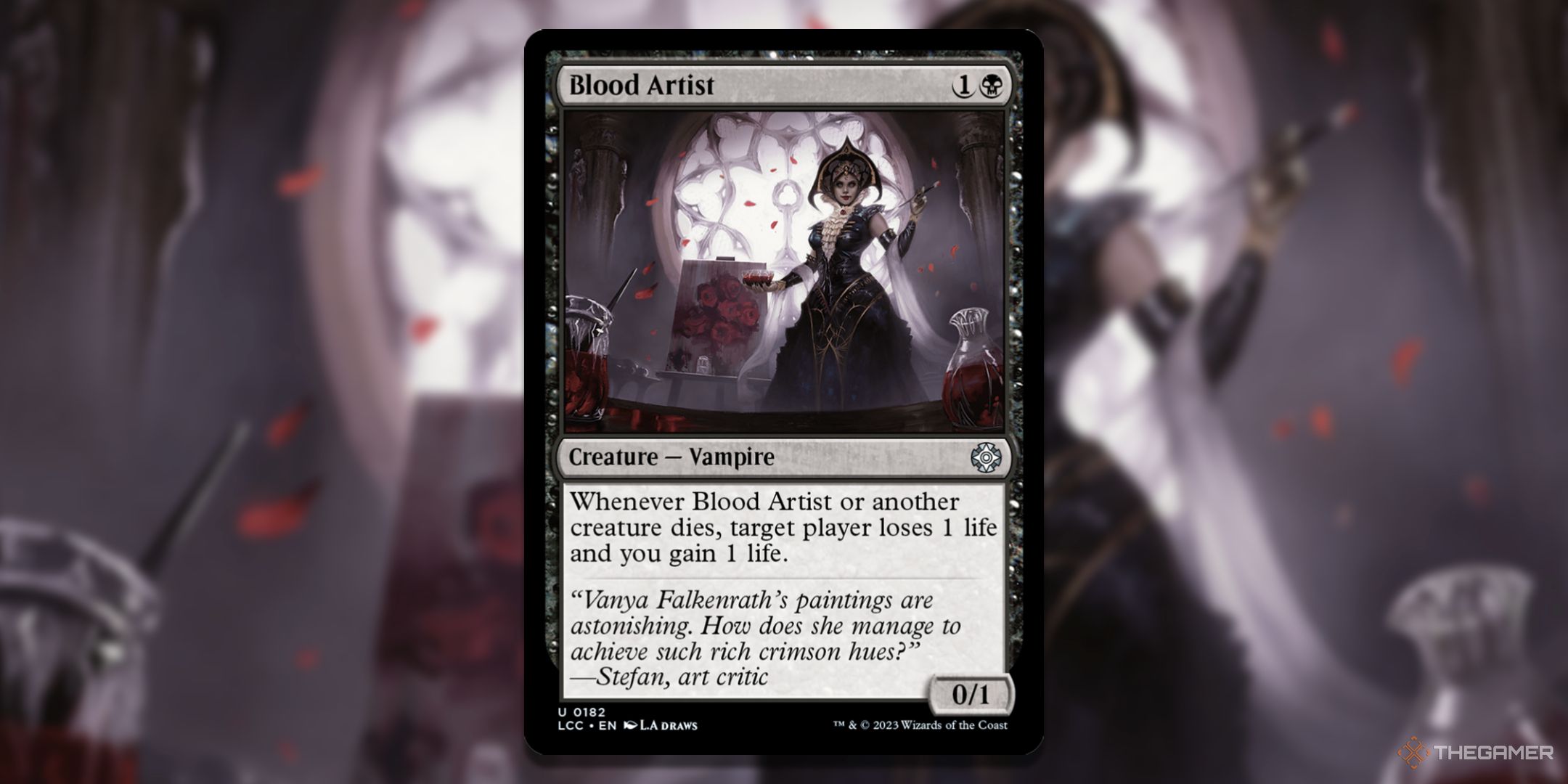 Blood Artist card with the card art in the background.