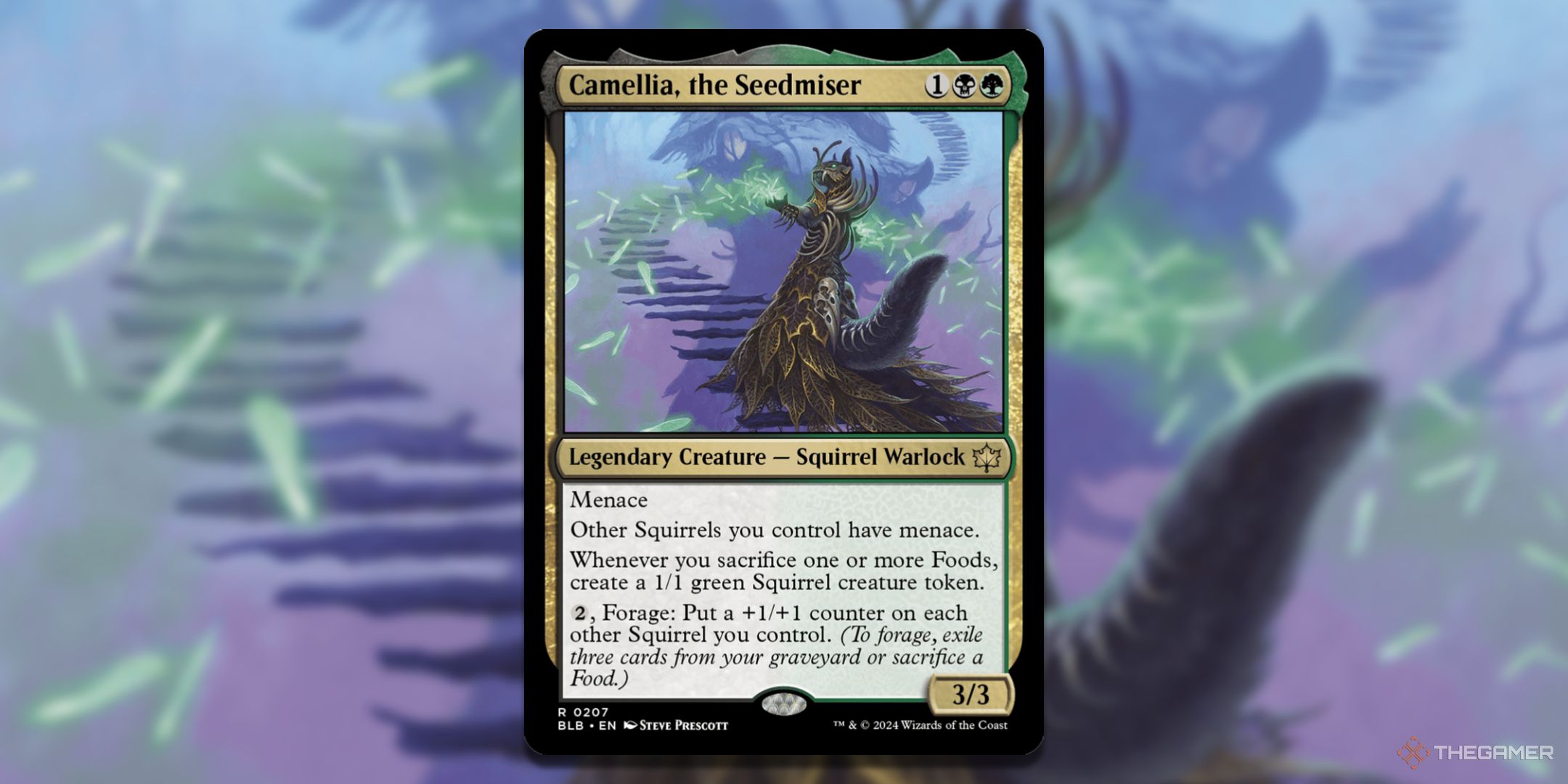 Camellia, the Seedmiser card with the card art in the background.