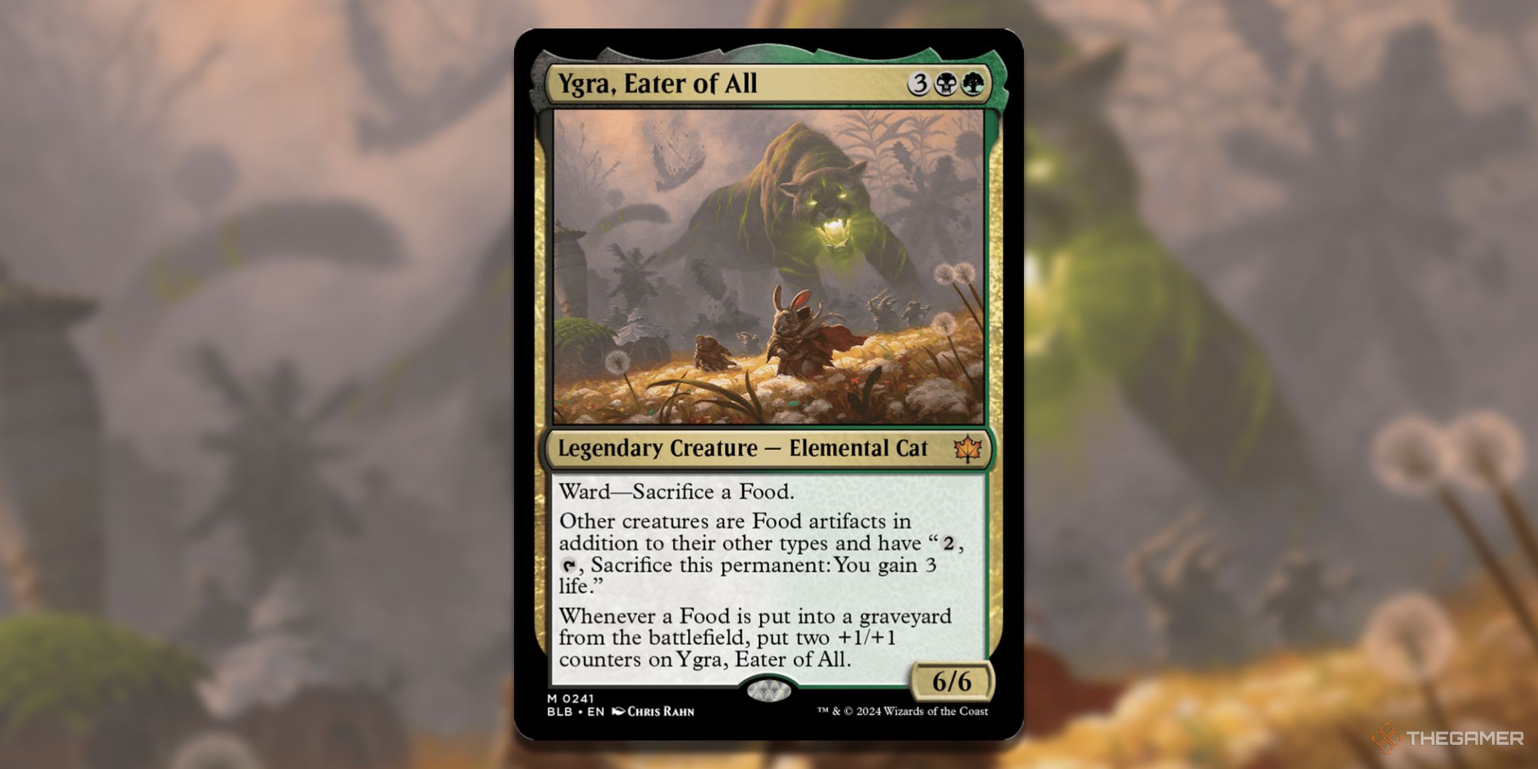 Ygra, Eater of All card with the art in the background.