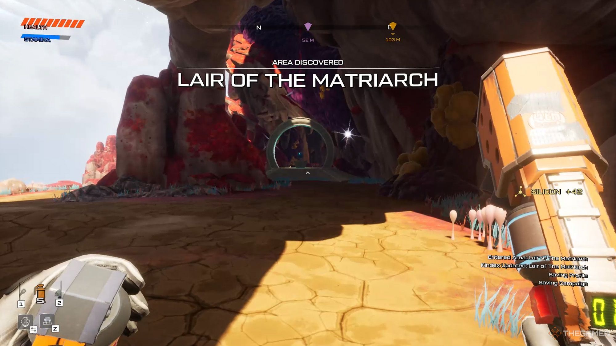 The player finds the Festering Overhang teleporter in Journey To The Savage Planet.