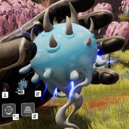 The player is carrying a shock fruit in his left hand in Journey To The Savage Planet.