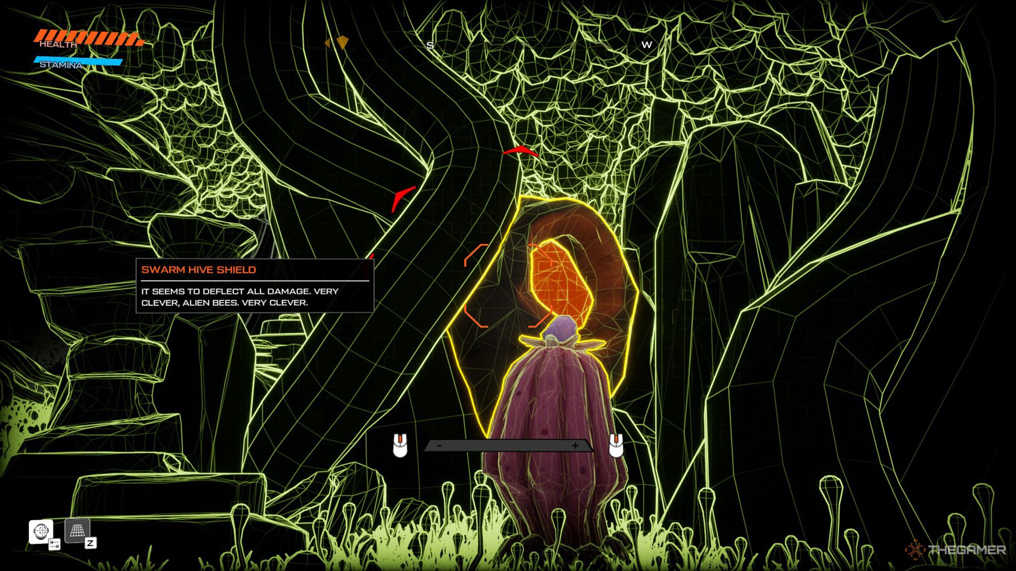 The player scans a swarm hive shield in Journey To The Savage Planet.
