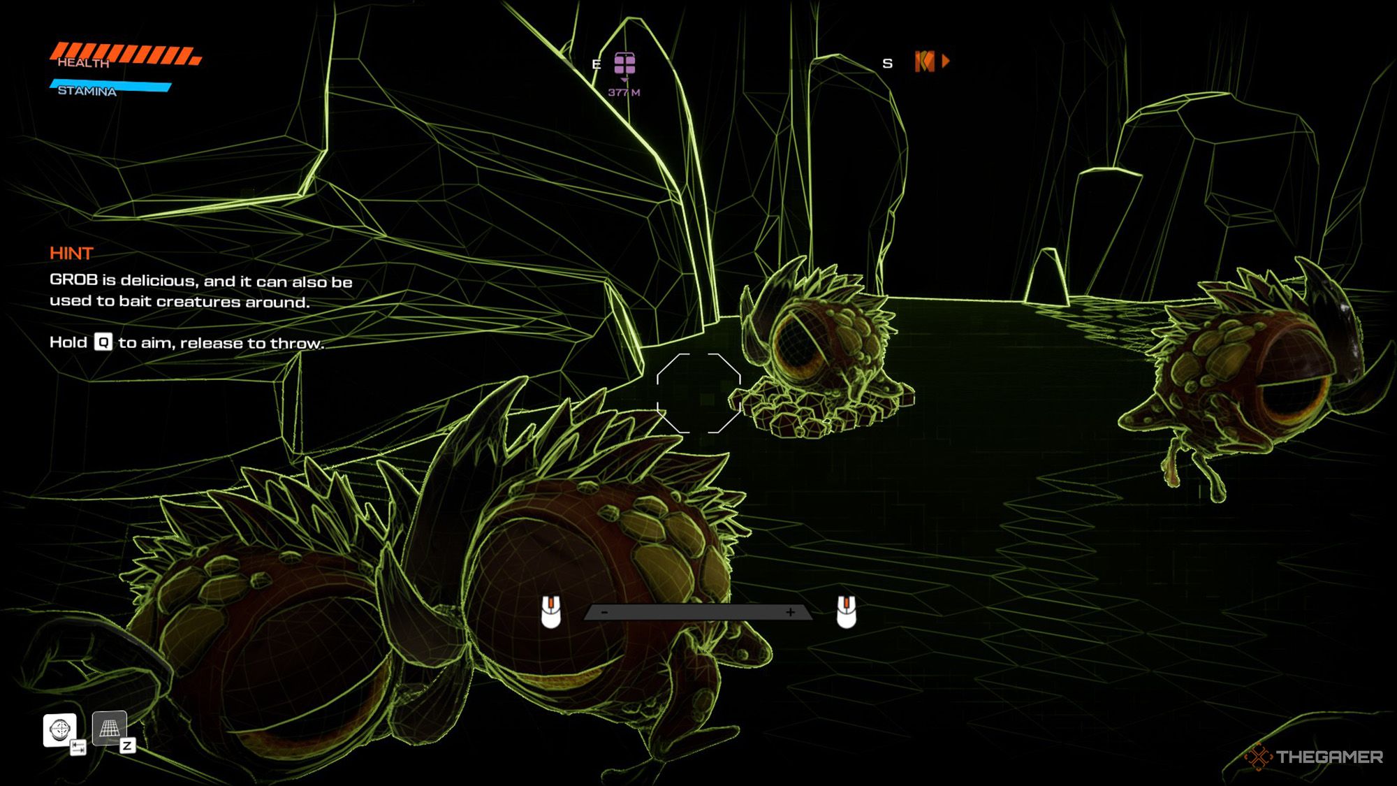 The player scans some Pufferbirds in ice caves in Journey To The Savage Planet.