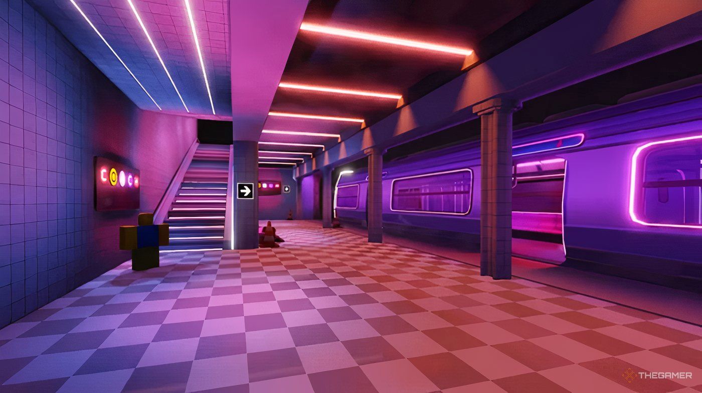 The subway line in Fashion Famous 2 featuring the Coach collaboration with Roblox.