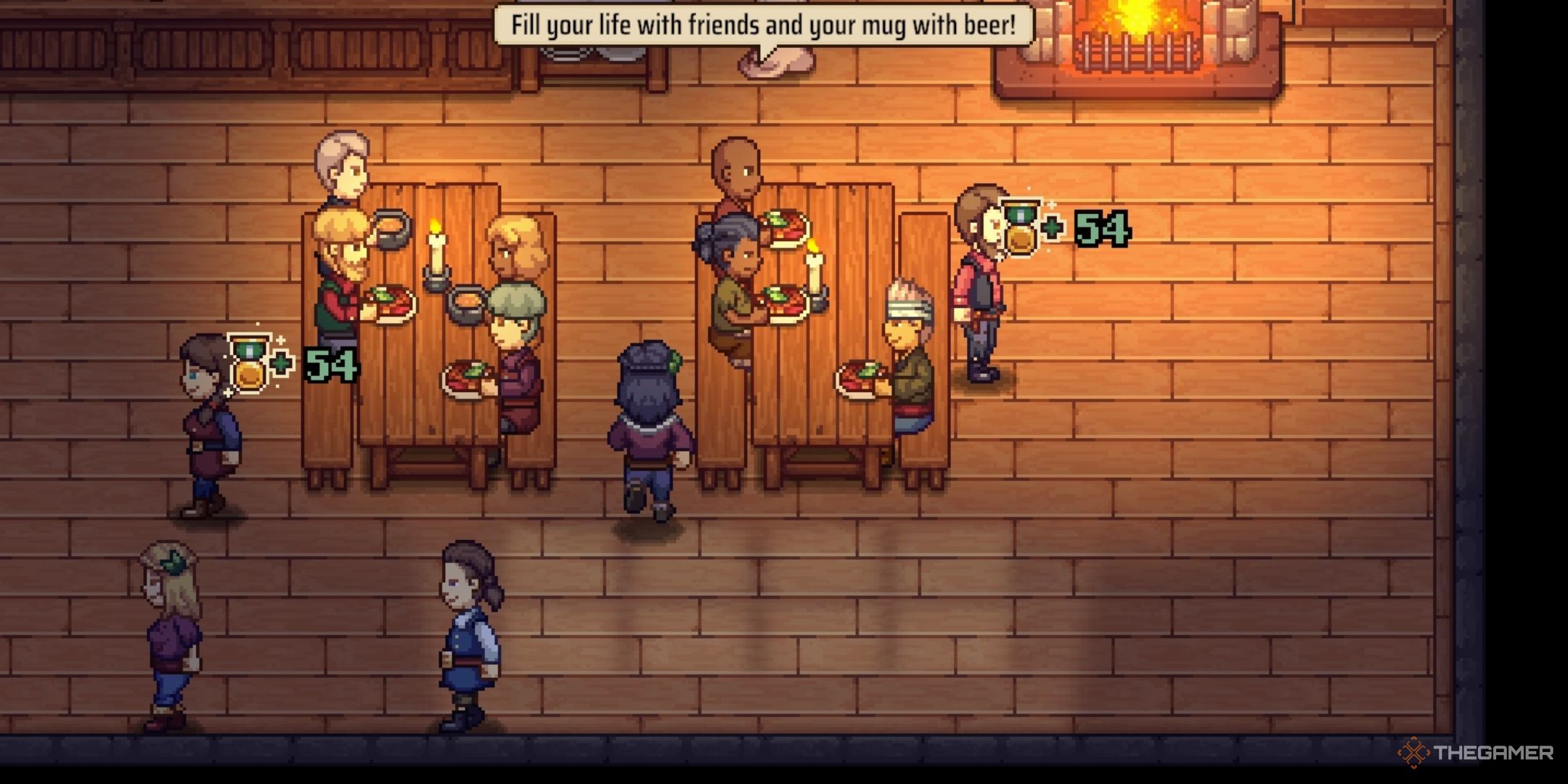 Satisfied customers are leaving the tavern.