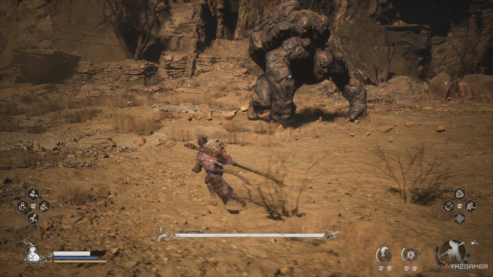 The image shows the Destined One facing off against Shigandang.