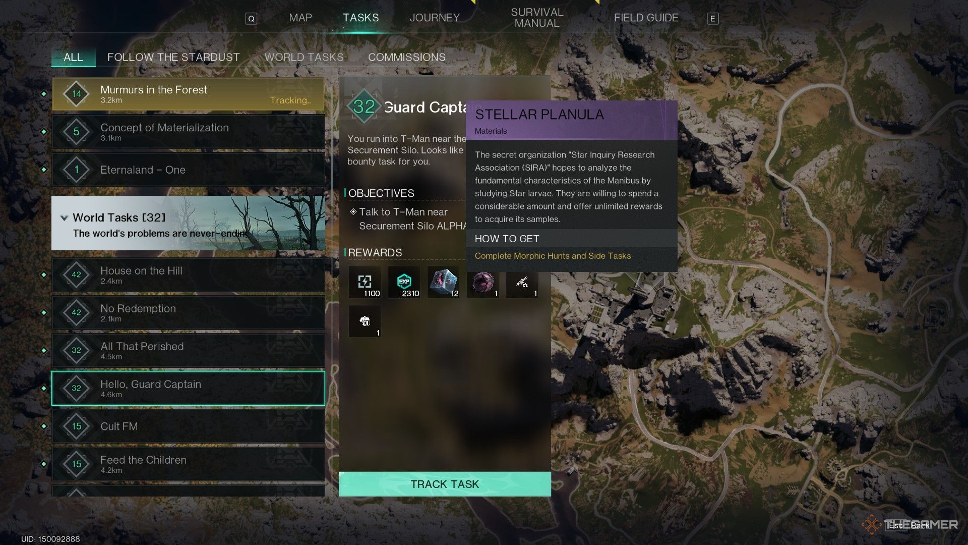 A screenshot of Once Human's map showing quests.